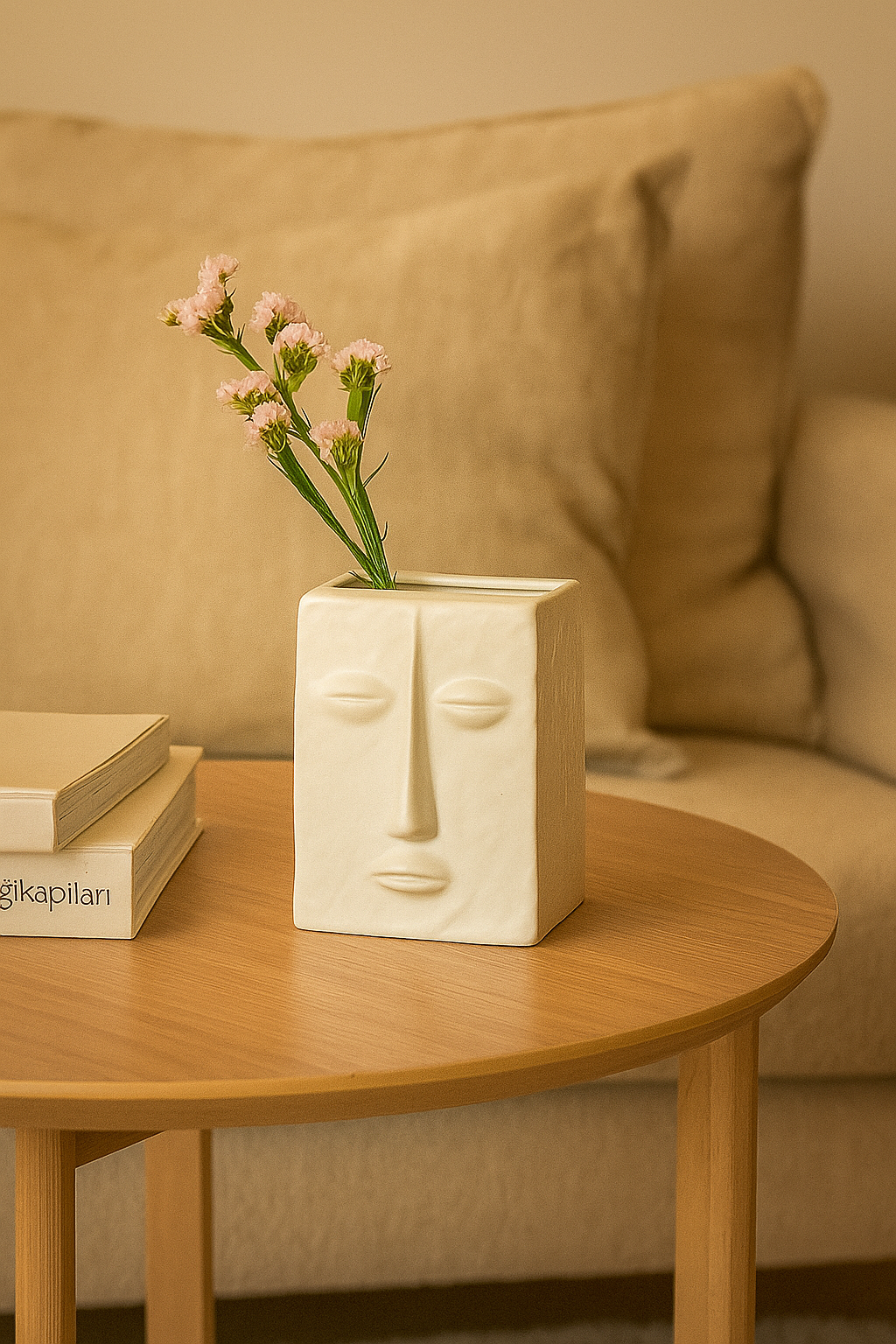 Sculptural Ivory Face Vase – Artisan Ceramic Accent
