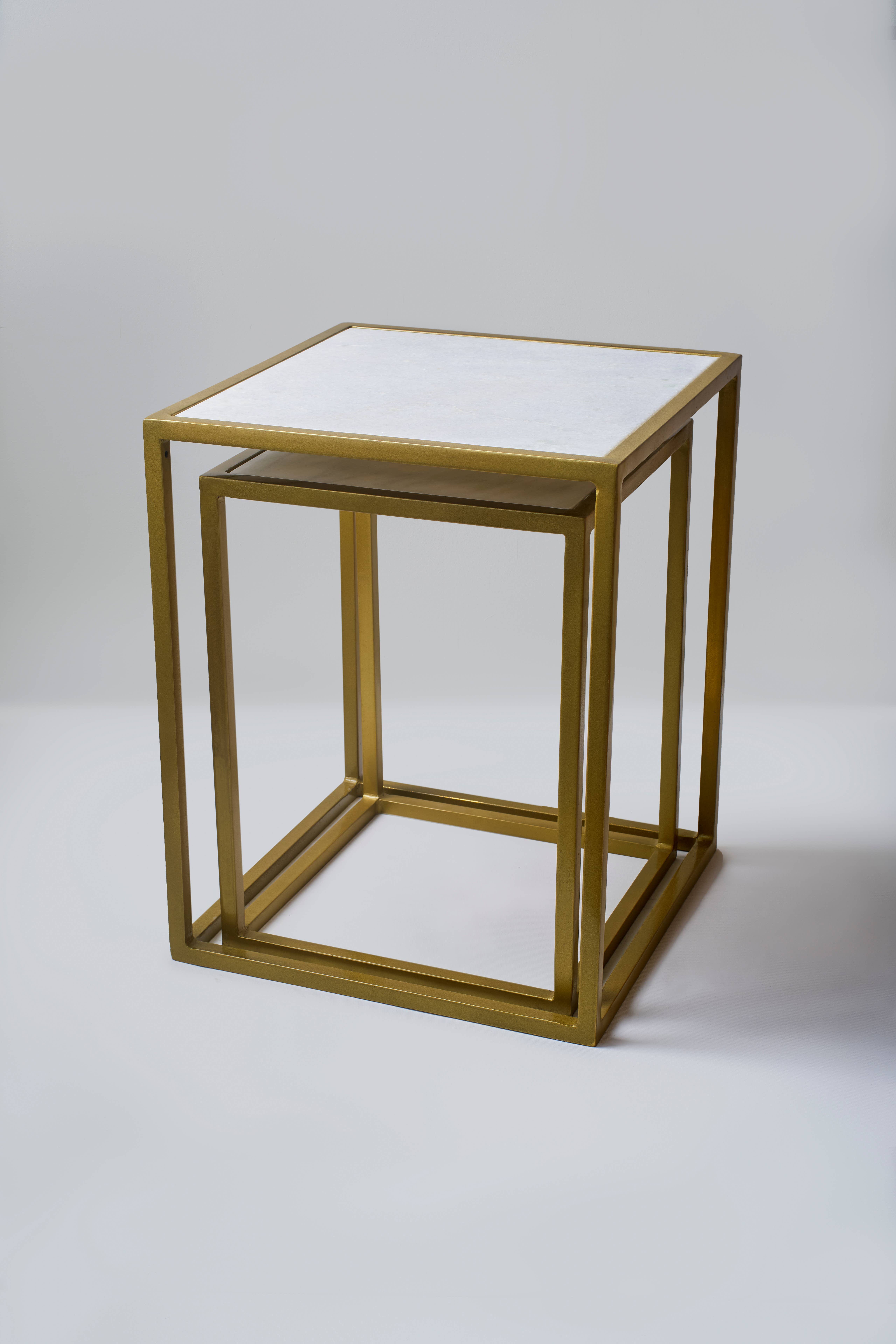 White Marble Square Nest of Side Tables 
