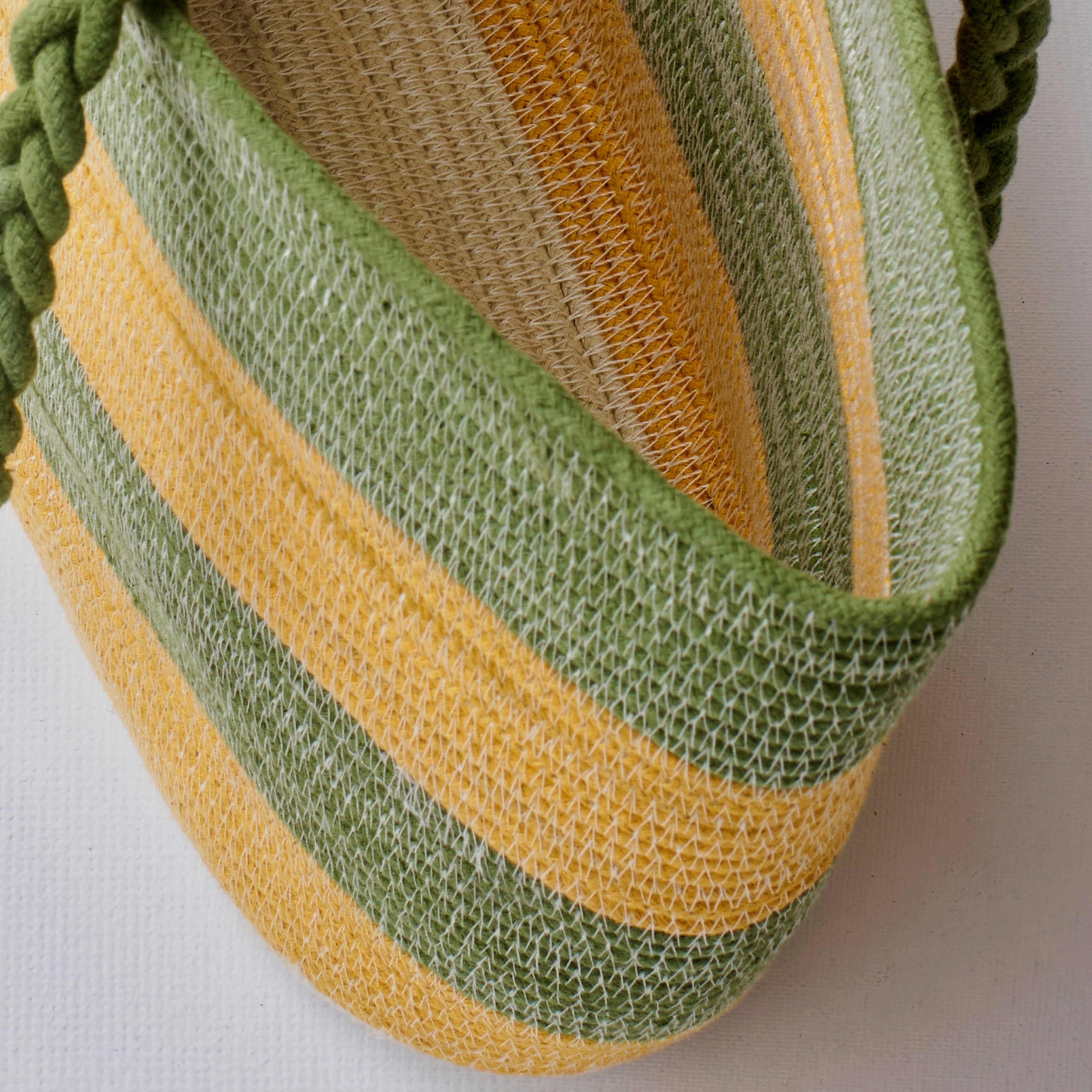 Duo Striped Handbag with Braided Handles - Large