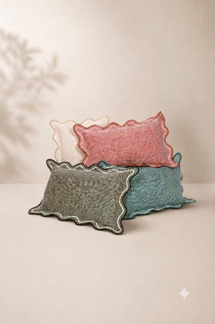 Teal Scallop Wave Lumbar Cushion