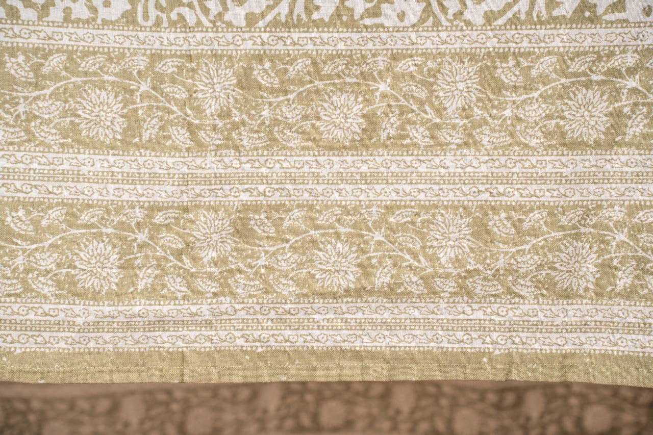 Olive Floral Hand-Blocked Table Cover