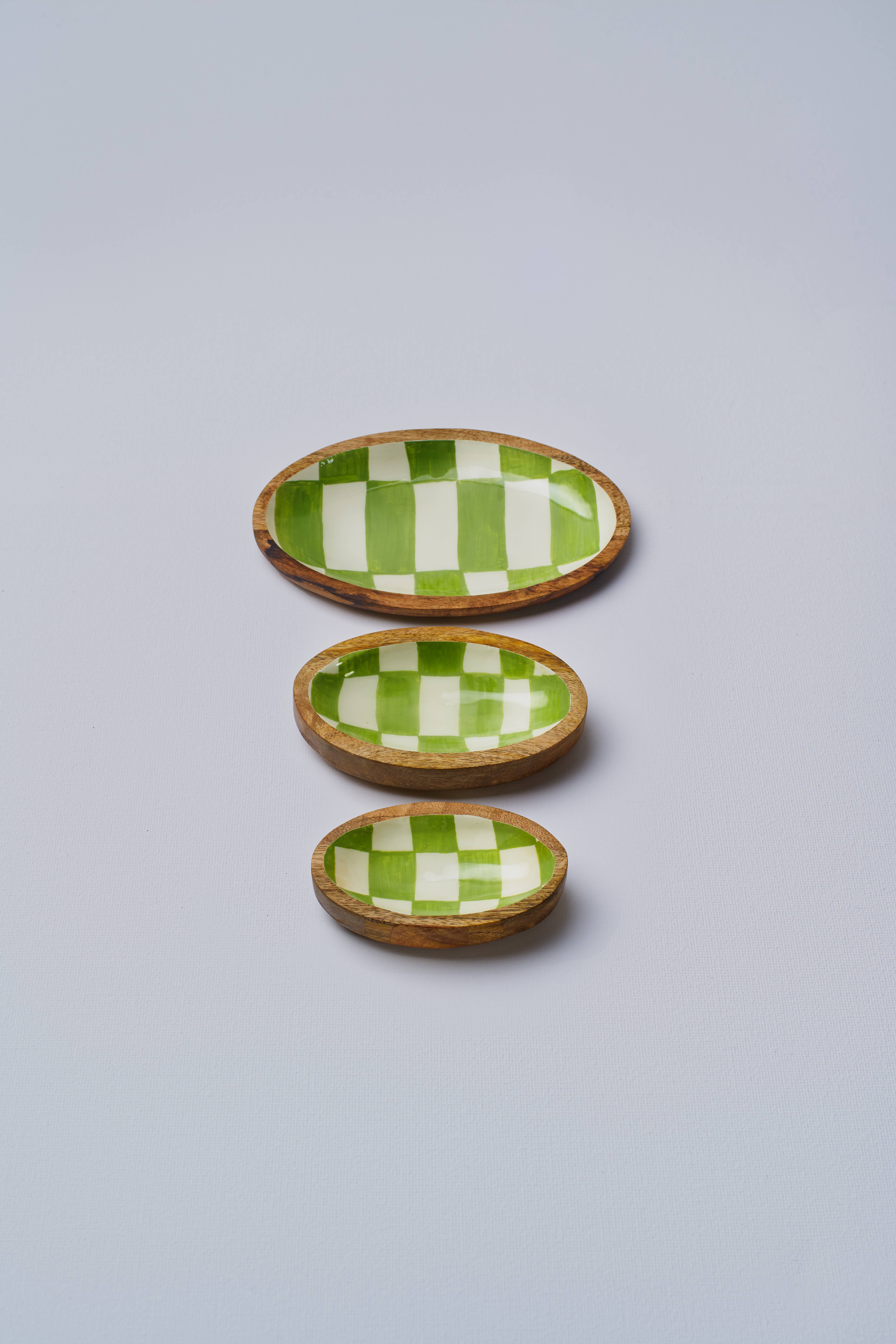Green Chequered Oval Bowl - Small