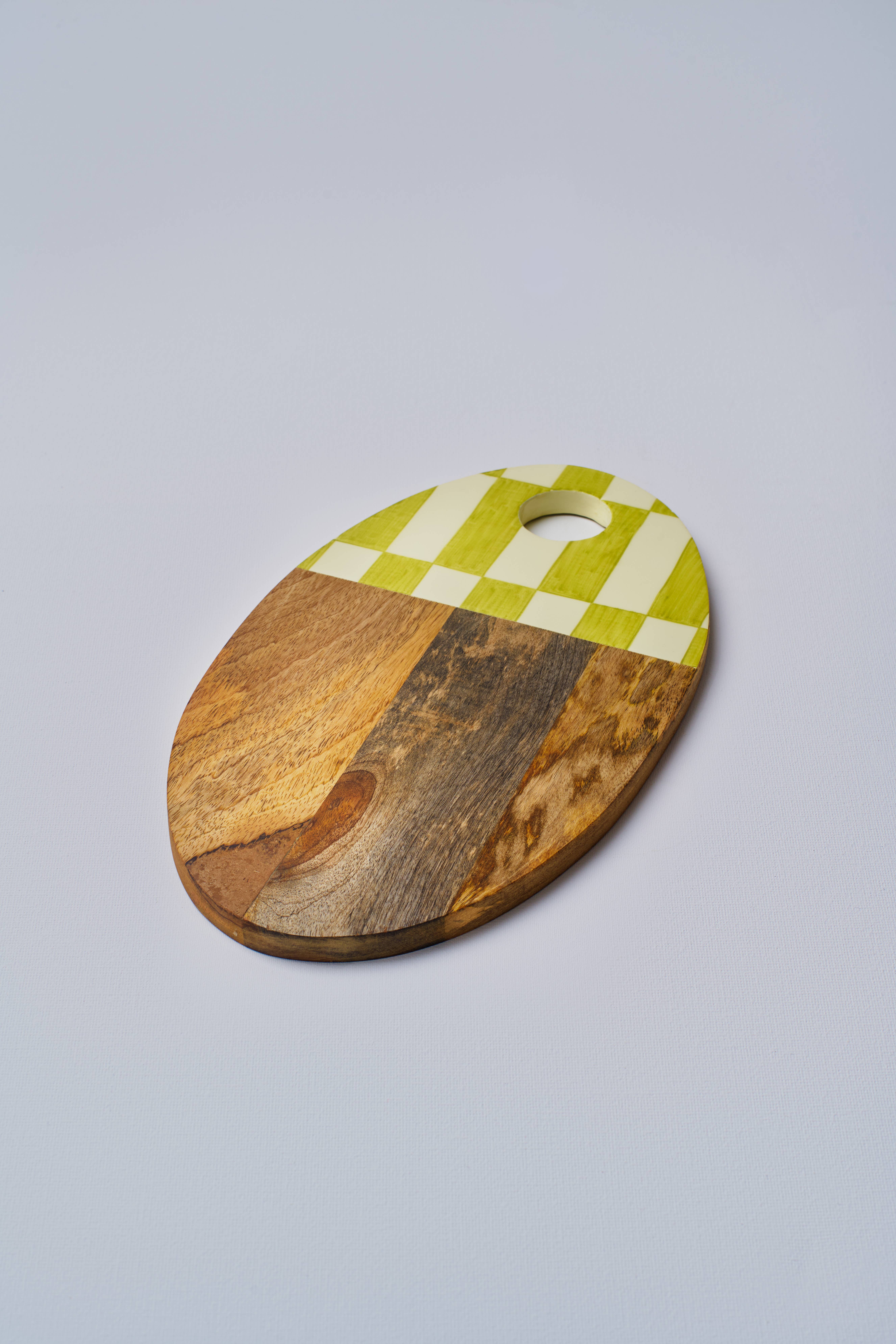 Green Chequered Wooden Chopping Board