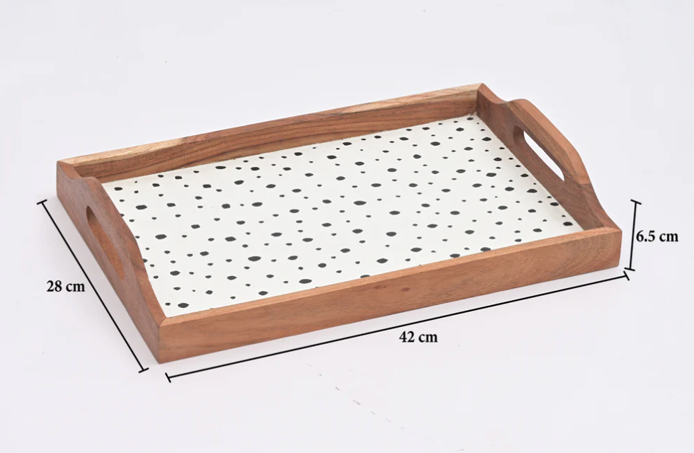 Monochrome Dots Tray with handles