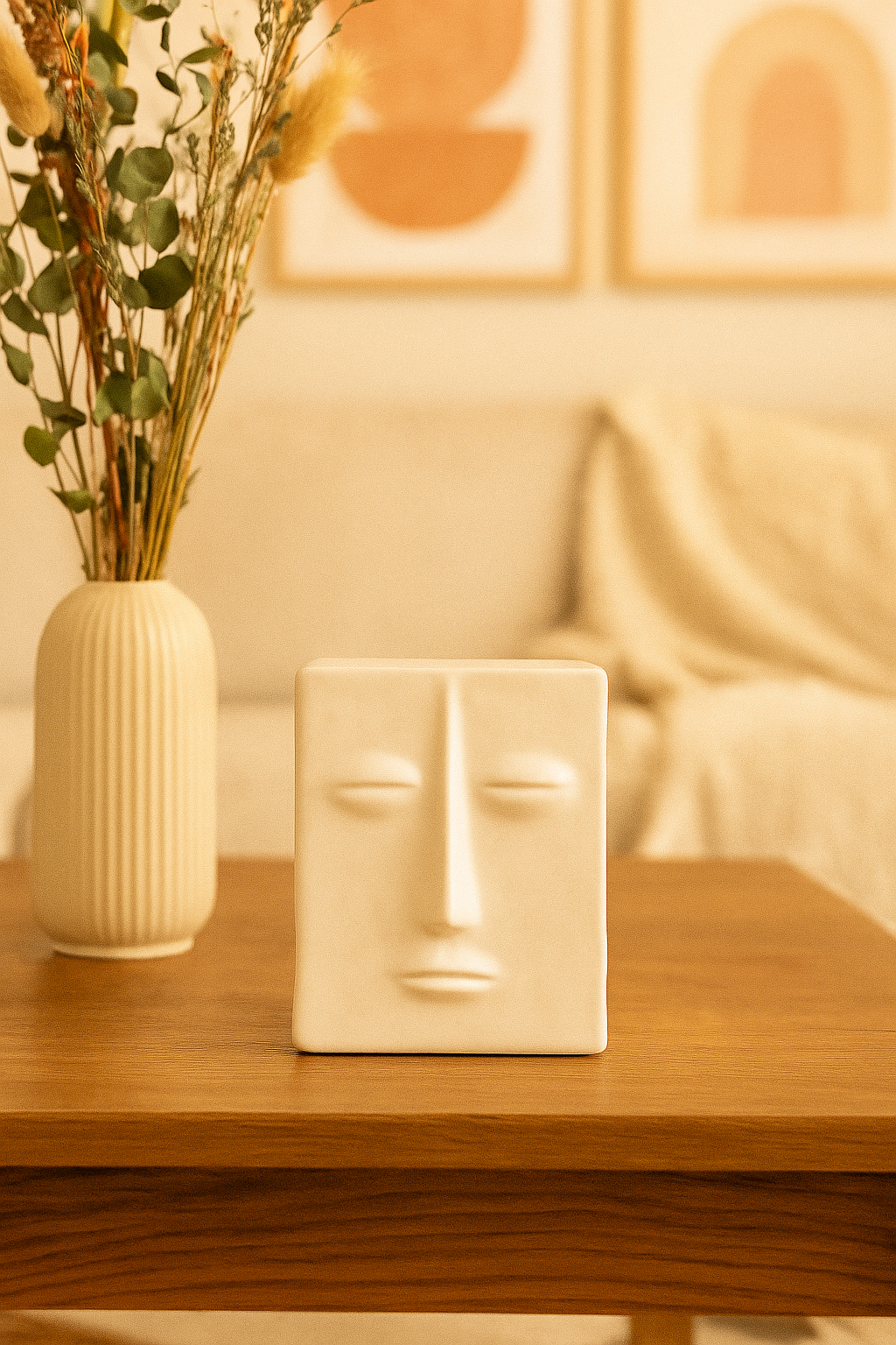 Sculptural Ivory Face Vase – Artisan Ceramic Accent