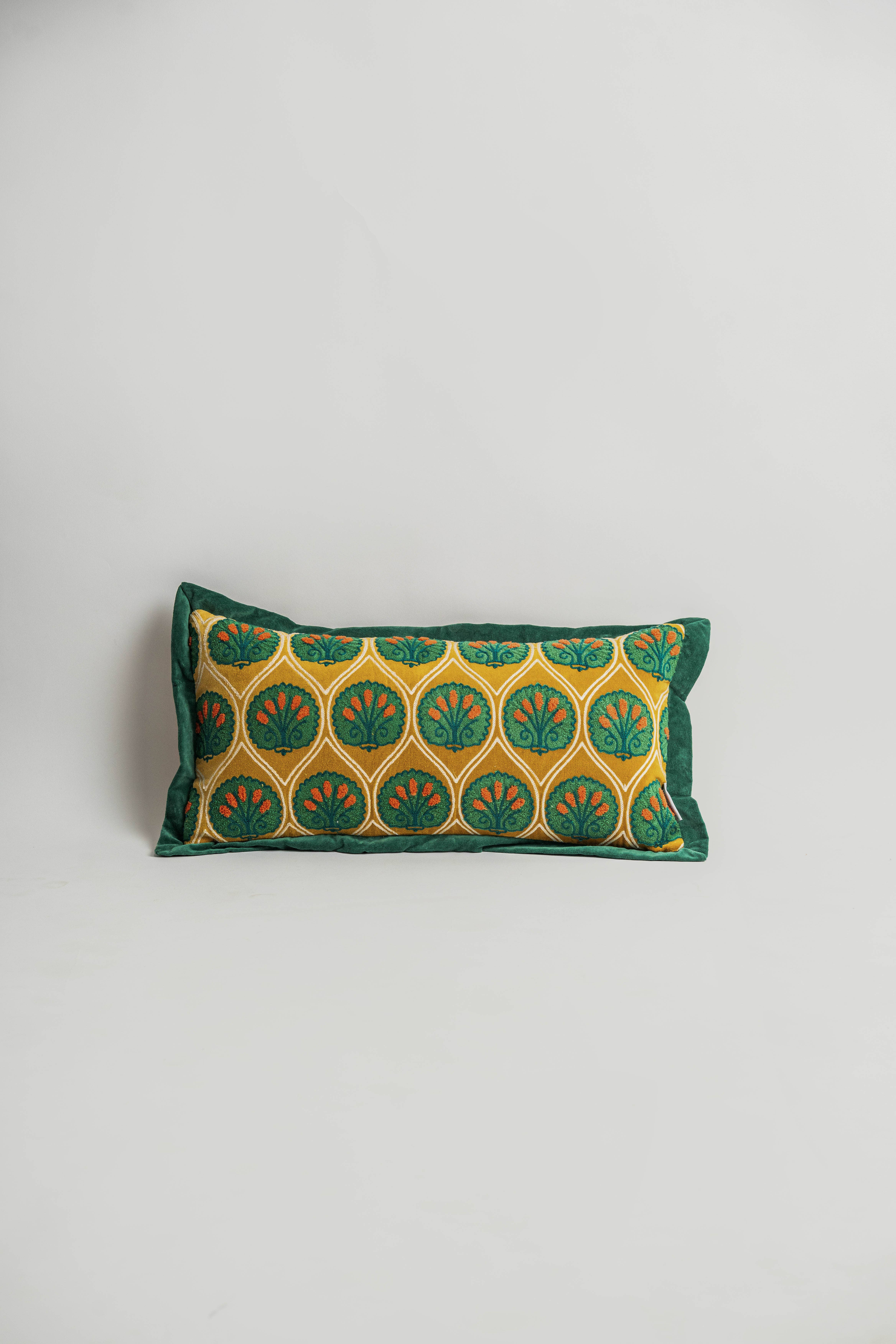 Mustard Embroidered & Tufted Cushion