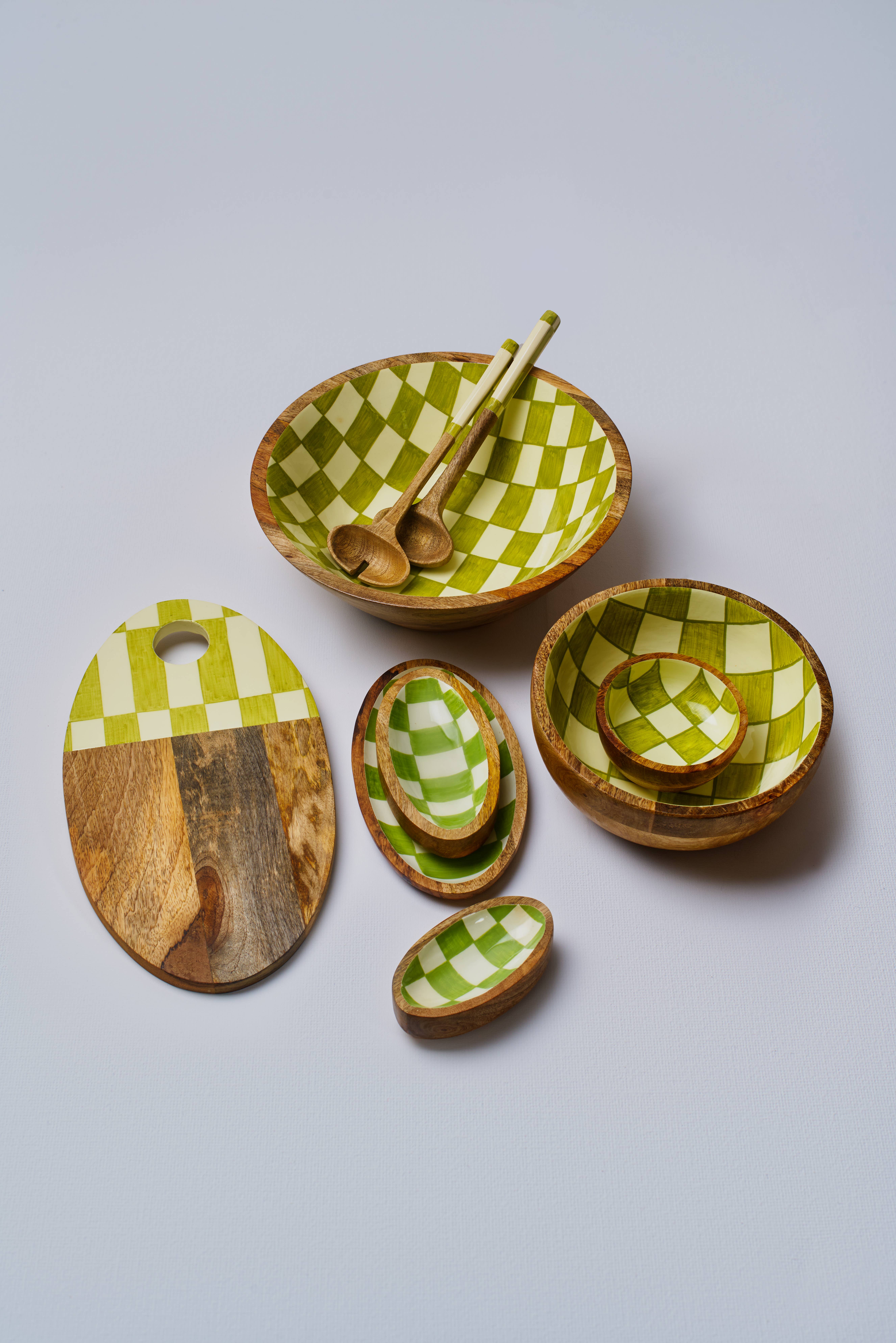 Green Chequered Oval Bowl - Small