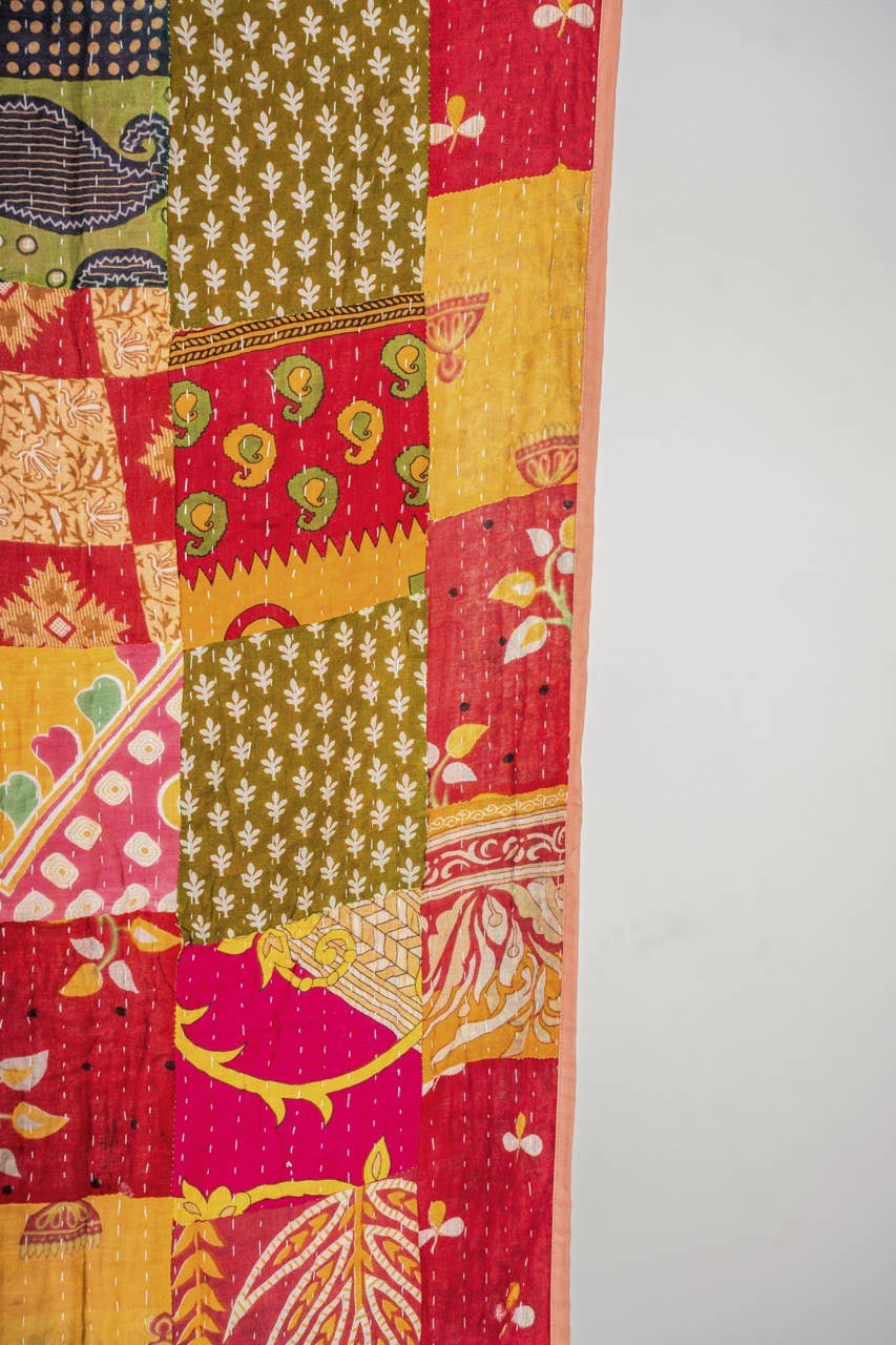 Vintage Handstitched Cotton Kantha Throws - Peach