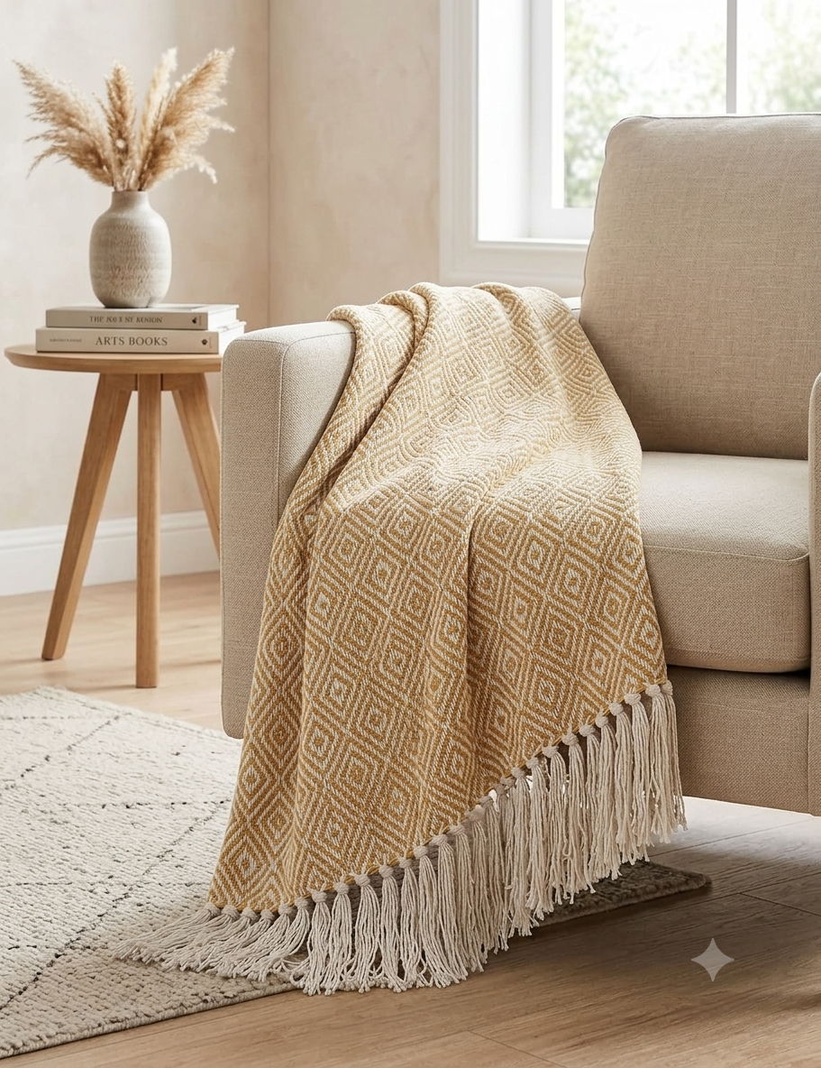 Pre-Order Ochre Diamond Cotton Throw