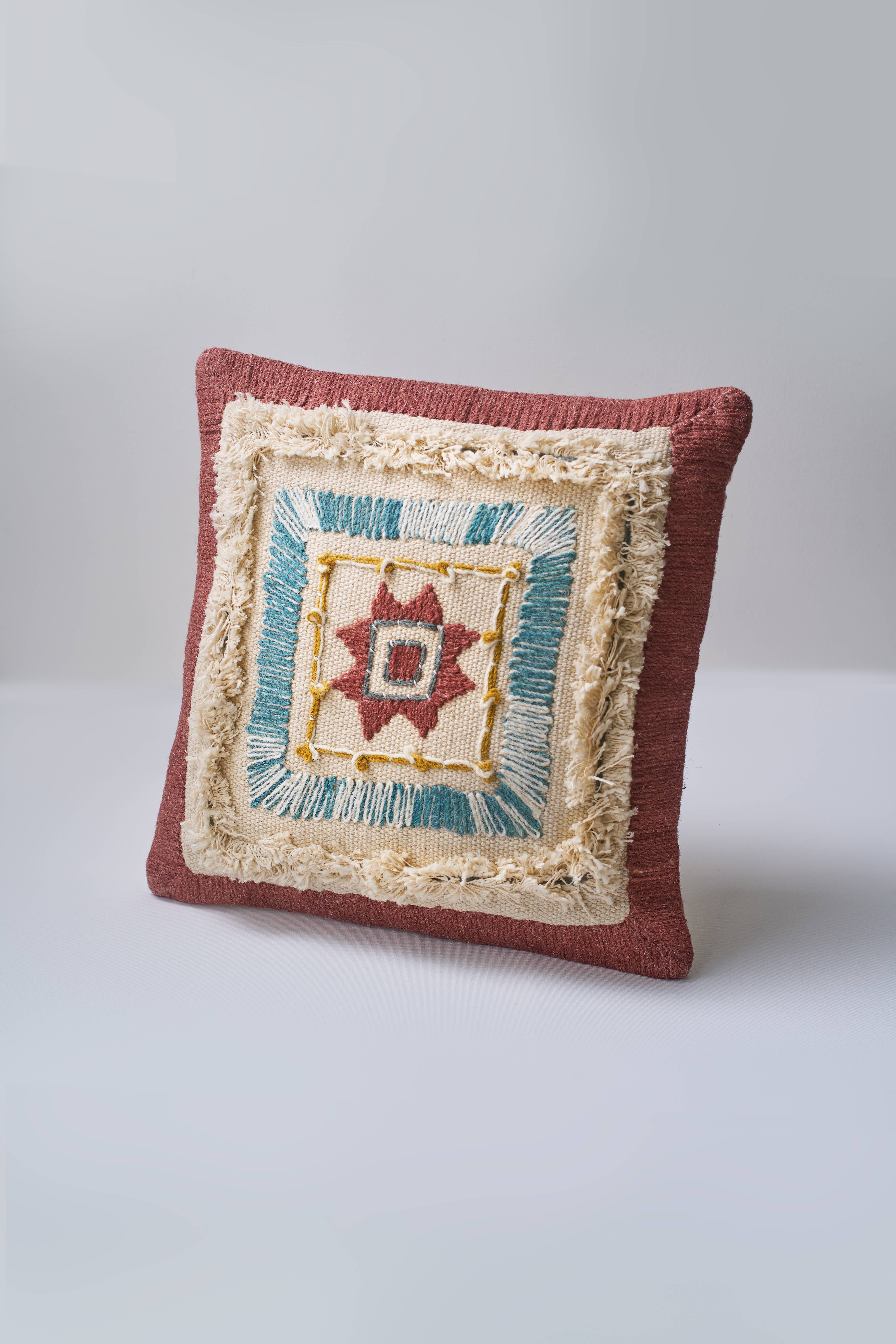 Multicolor Embroidery Cotton Cushion with filler- Small