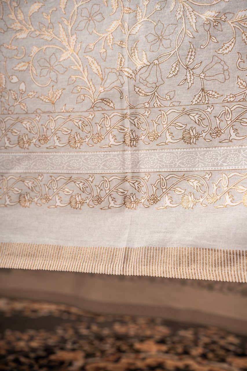 Gold Floral Hand-blocked Table Cover