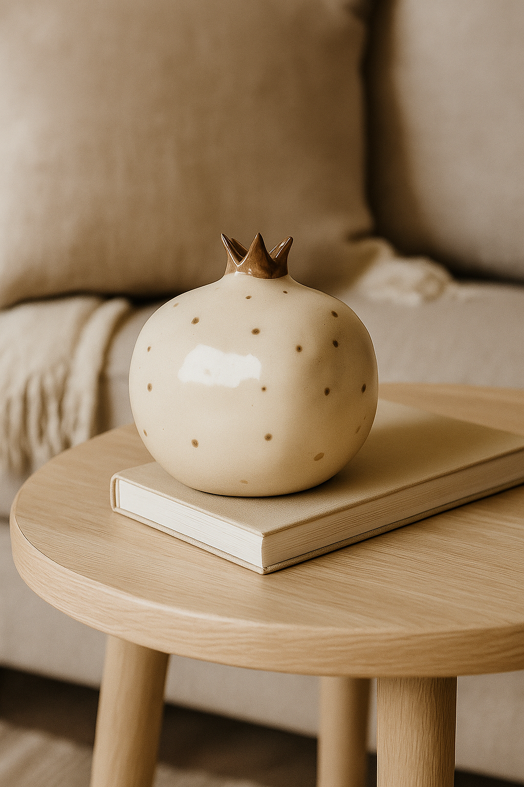 Ivory Pomegranate Vase Accent with Gold Detailing