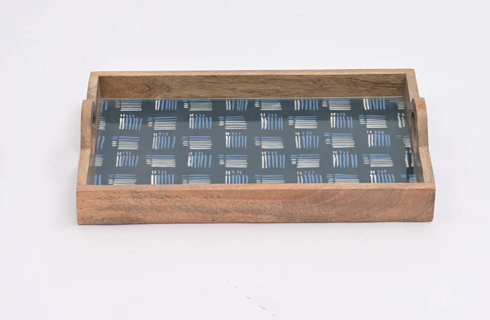 Azure Weave Handpainted Tray with handles