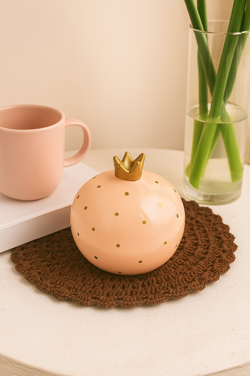 Blush Pink Pomegranate Vase Accent with Gold Detailing