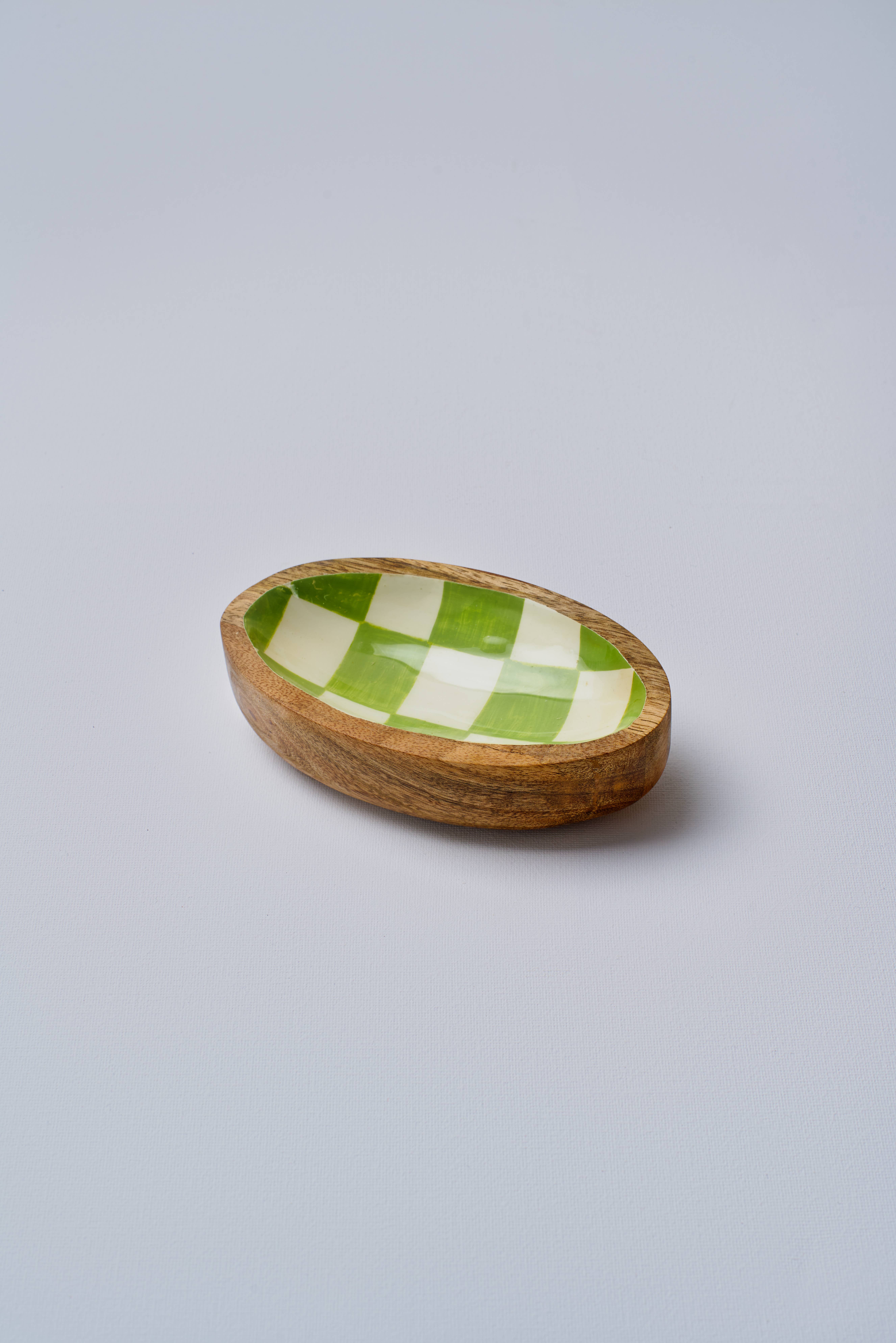 Green Chequered Oval Bowl