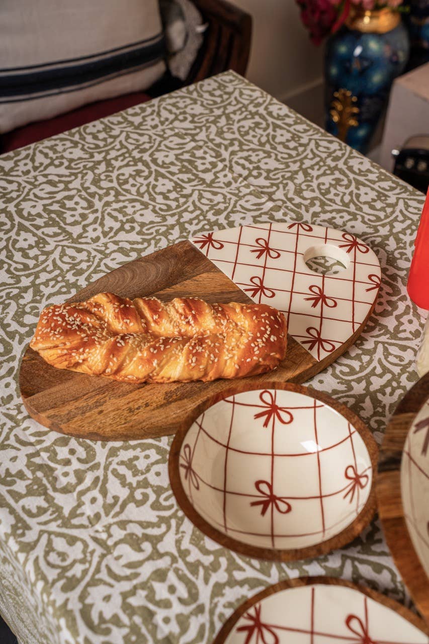 Olive Floral Hand-Blocked Table Cover