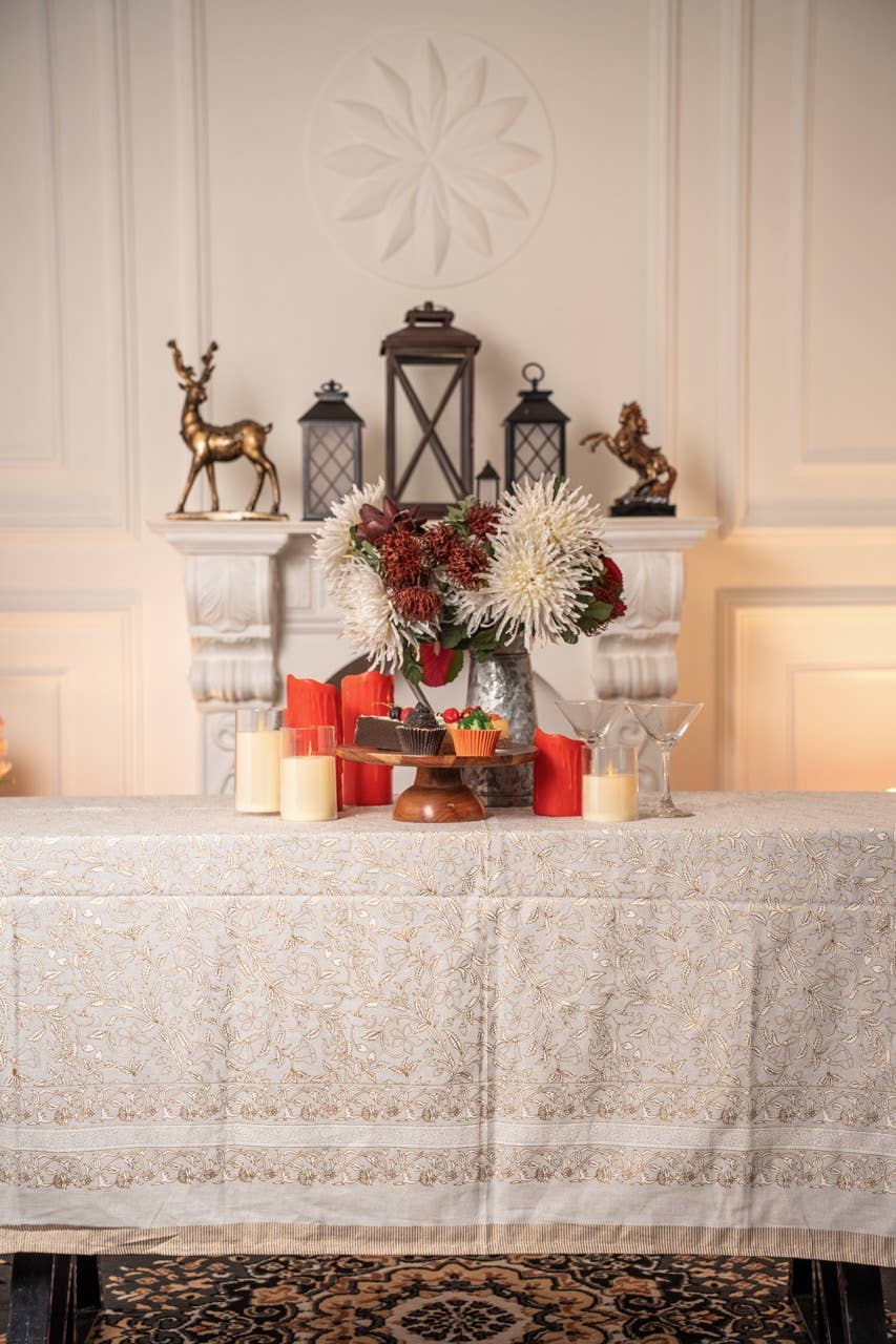 Gold Floral Hand-blocked Table Cover
