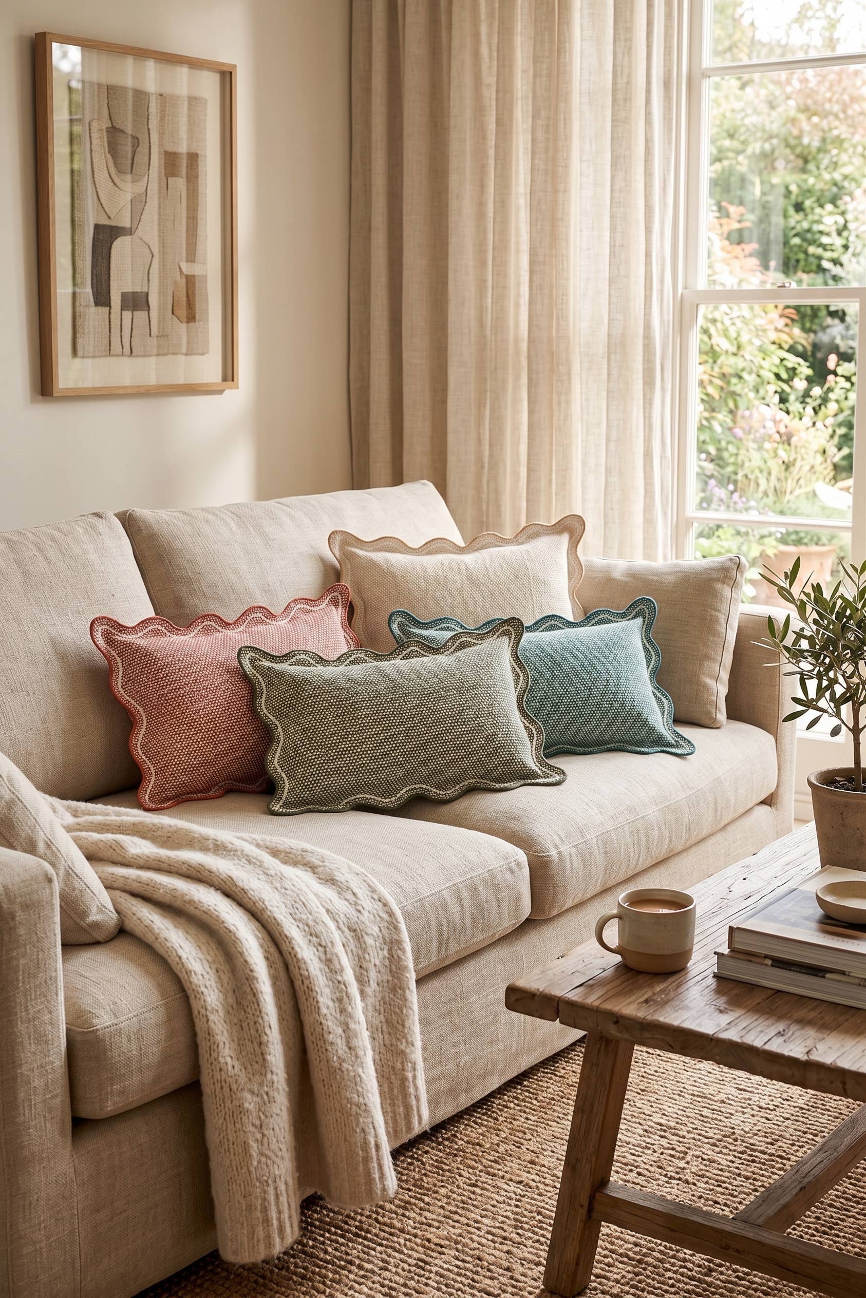 Teal Scallop Wave Lumbar Cushion