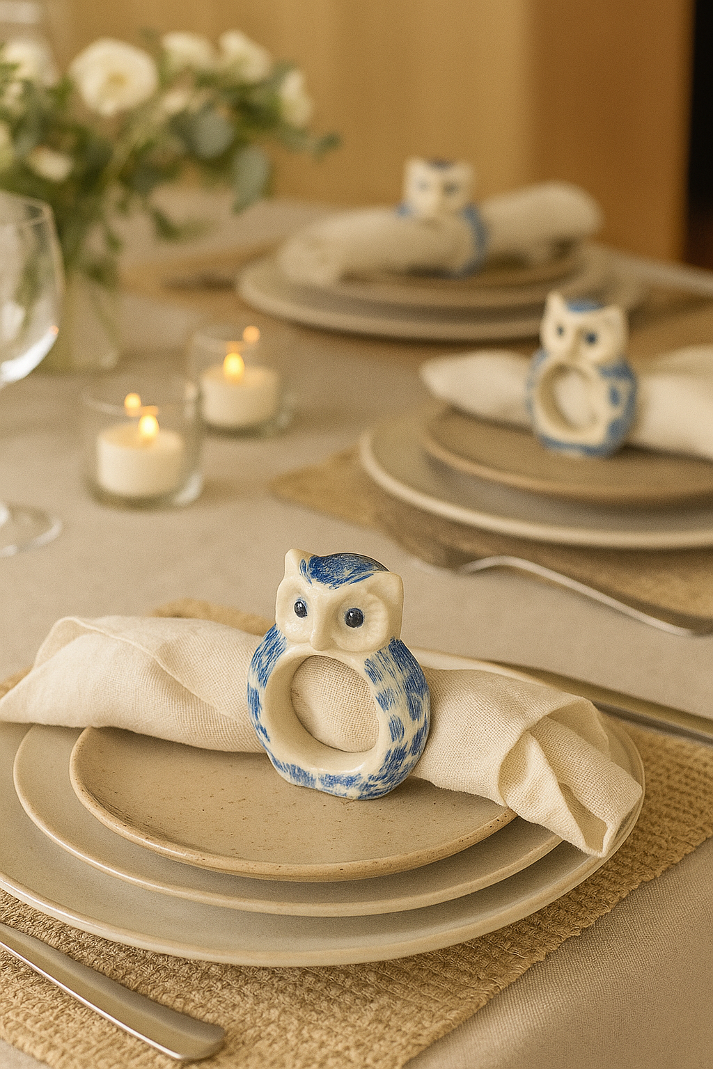 Feathered Owl Stoneware Napkin Ring 