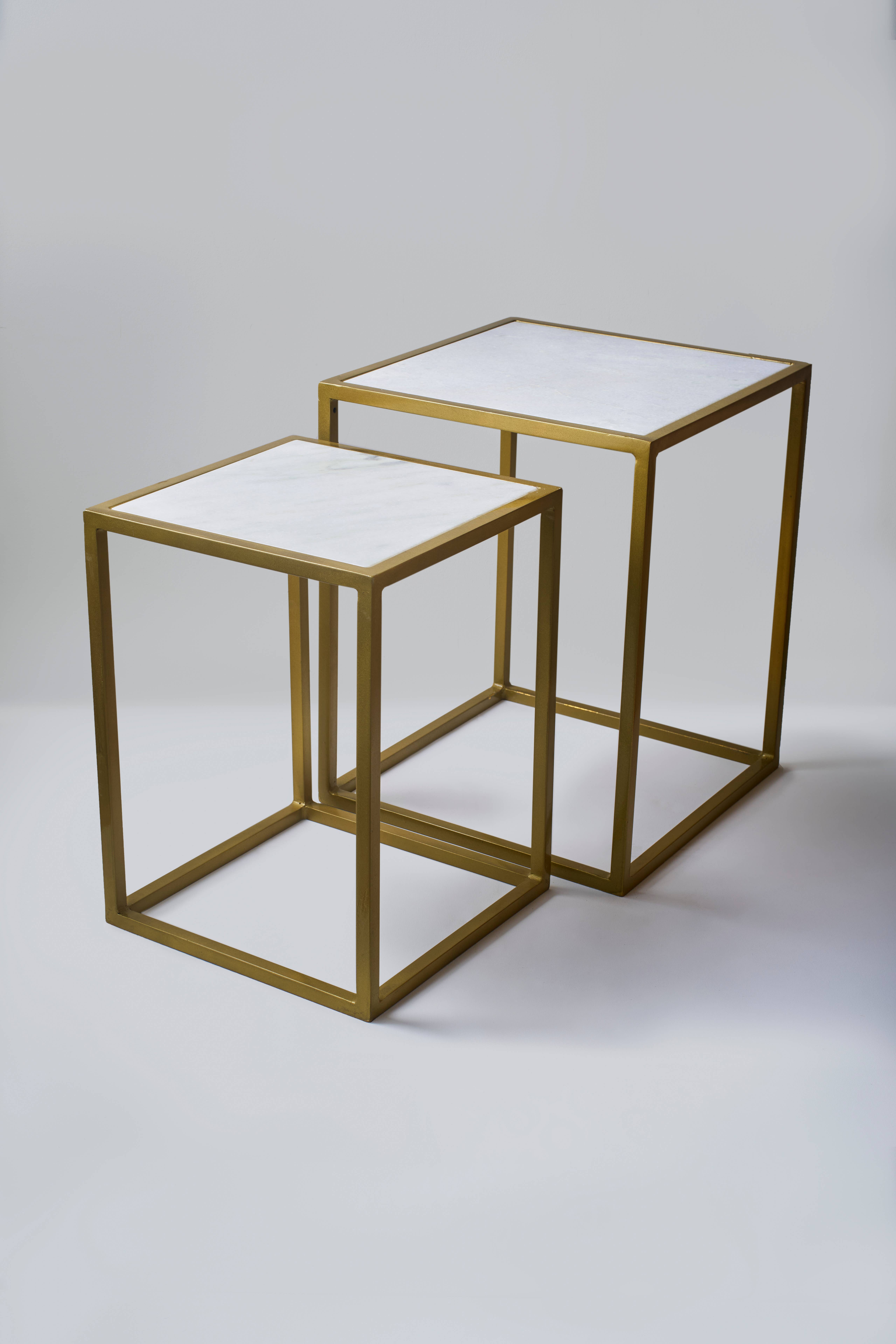 White Marble Square Nest of Side Tables 