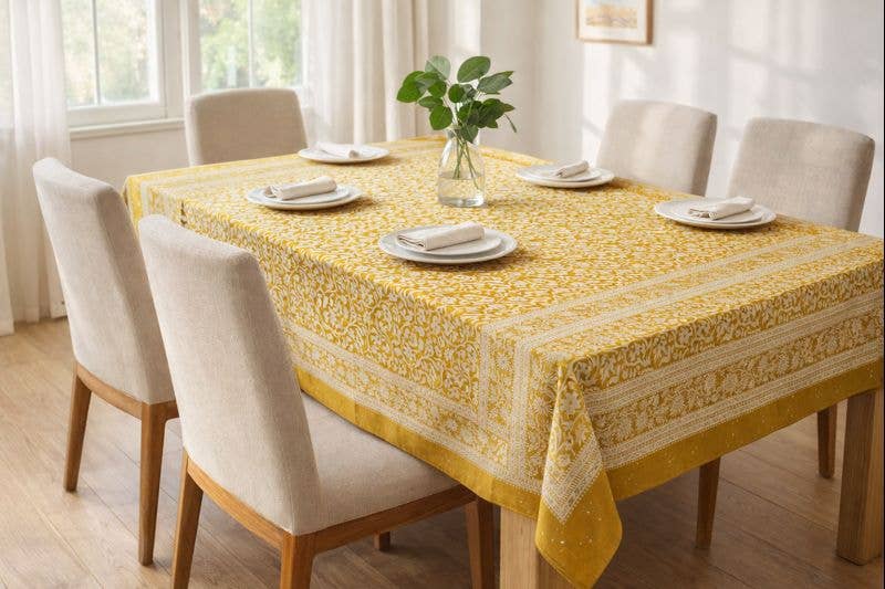 Marigold Tablecloth - Mustard Yellow Hand-Blocked Printed