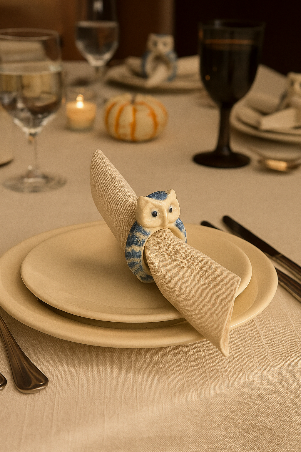 Feathered Owl Stoneware Napkin Ring 