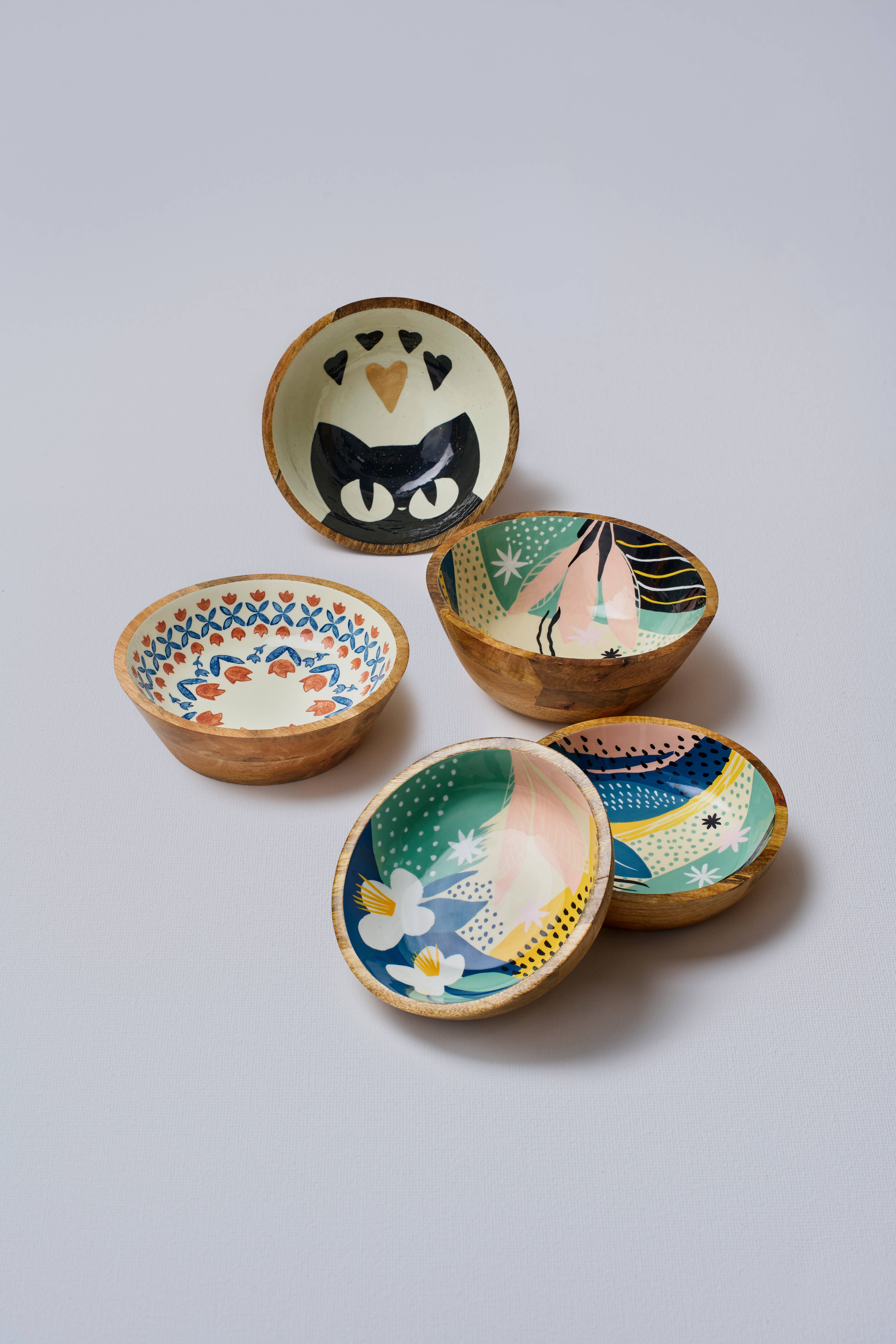 Jasmine Handpainted Wood Bowl | Set of 2