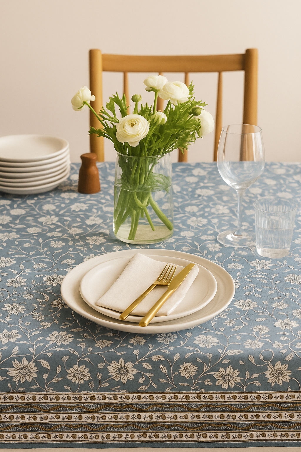 Azure Vine Hand-blocked Table Cover