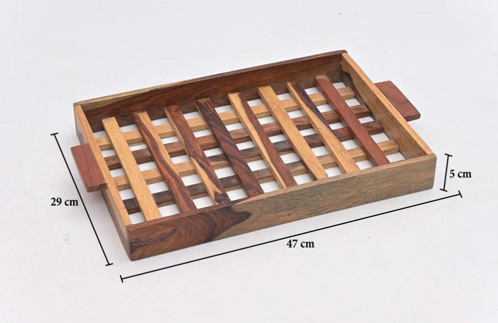 Handcrafted Check Pattern Tray with handles