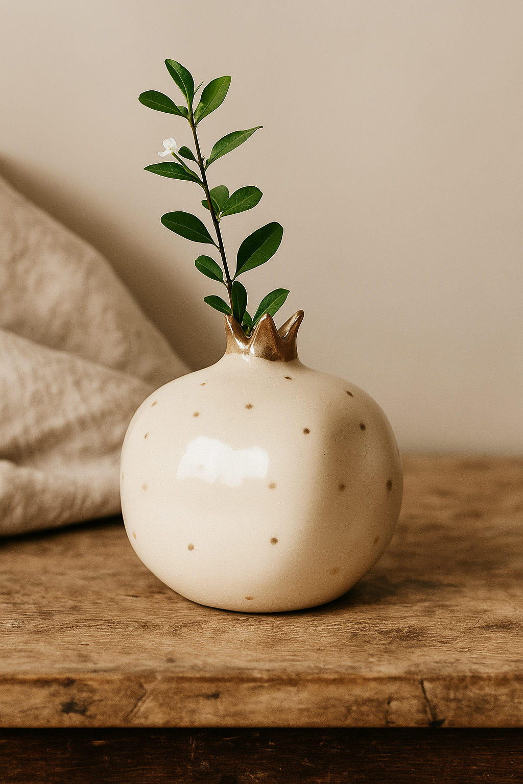 Ivory Pomegranate Vase Accent with Gold Detailing