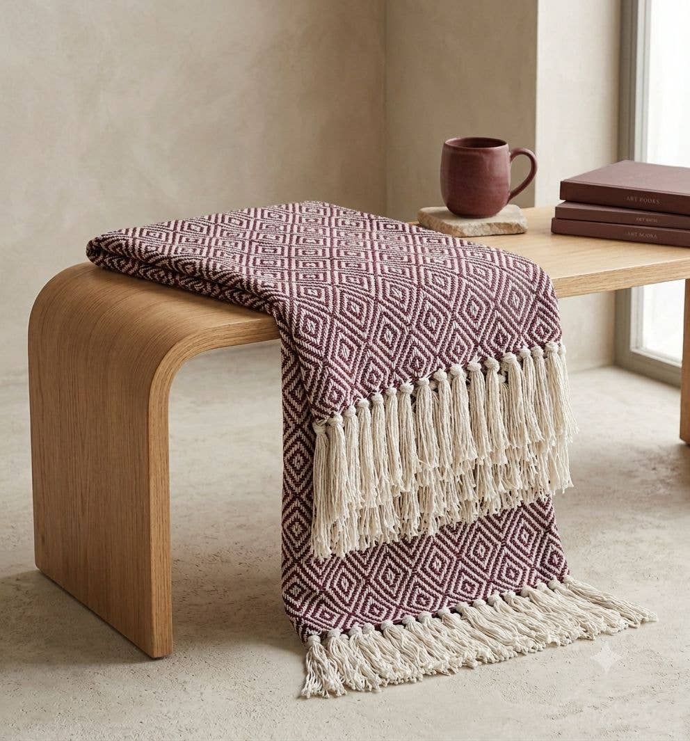 Pre-Order Plum Diamond Cotton Throw