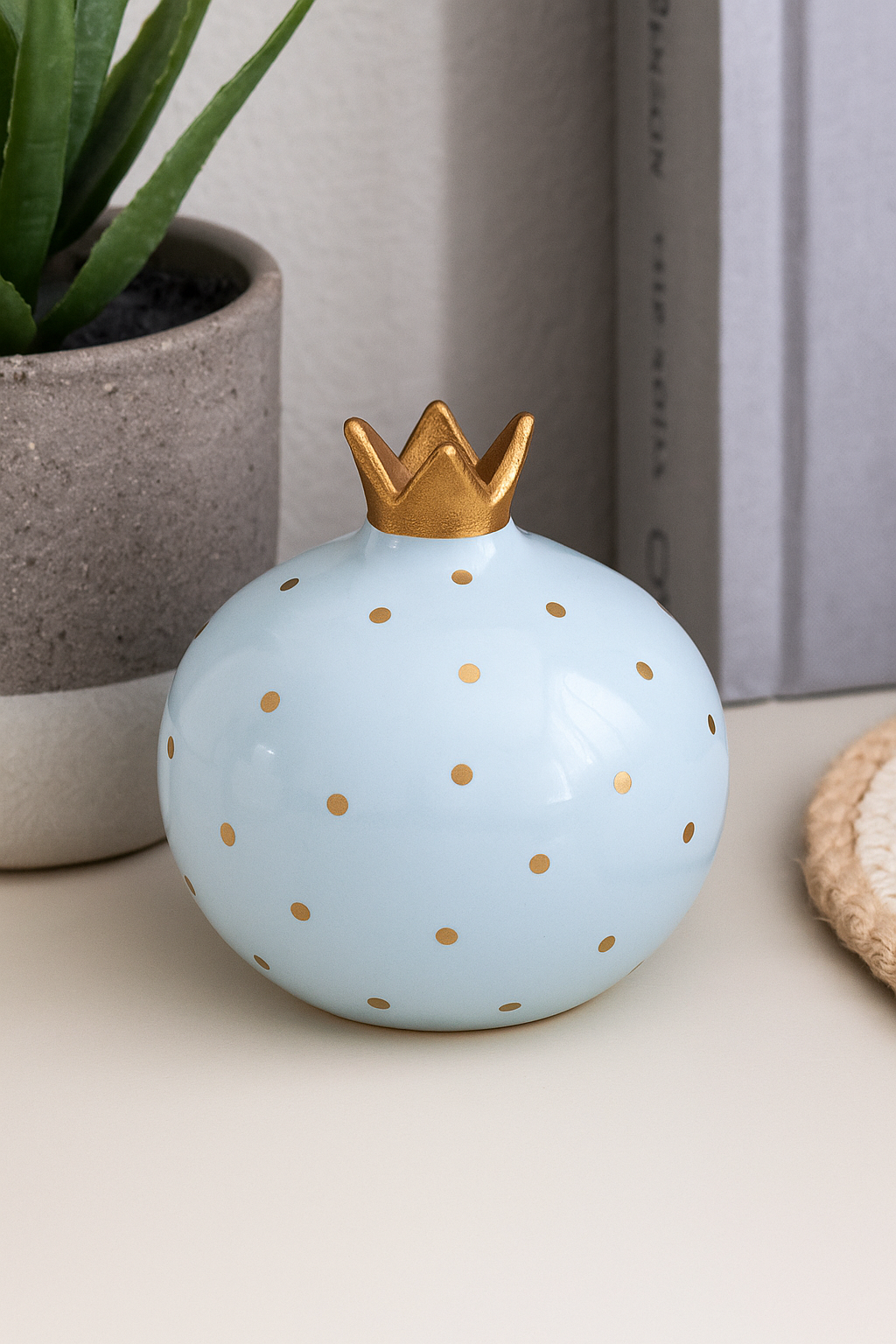 Frost Blue Pomegranate Vase Accent with Gold Detailing