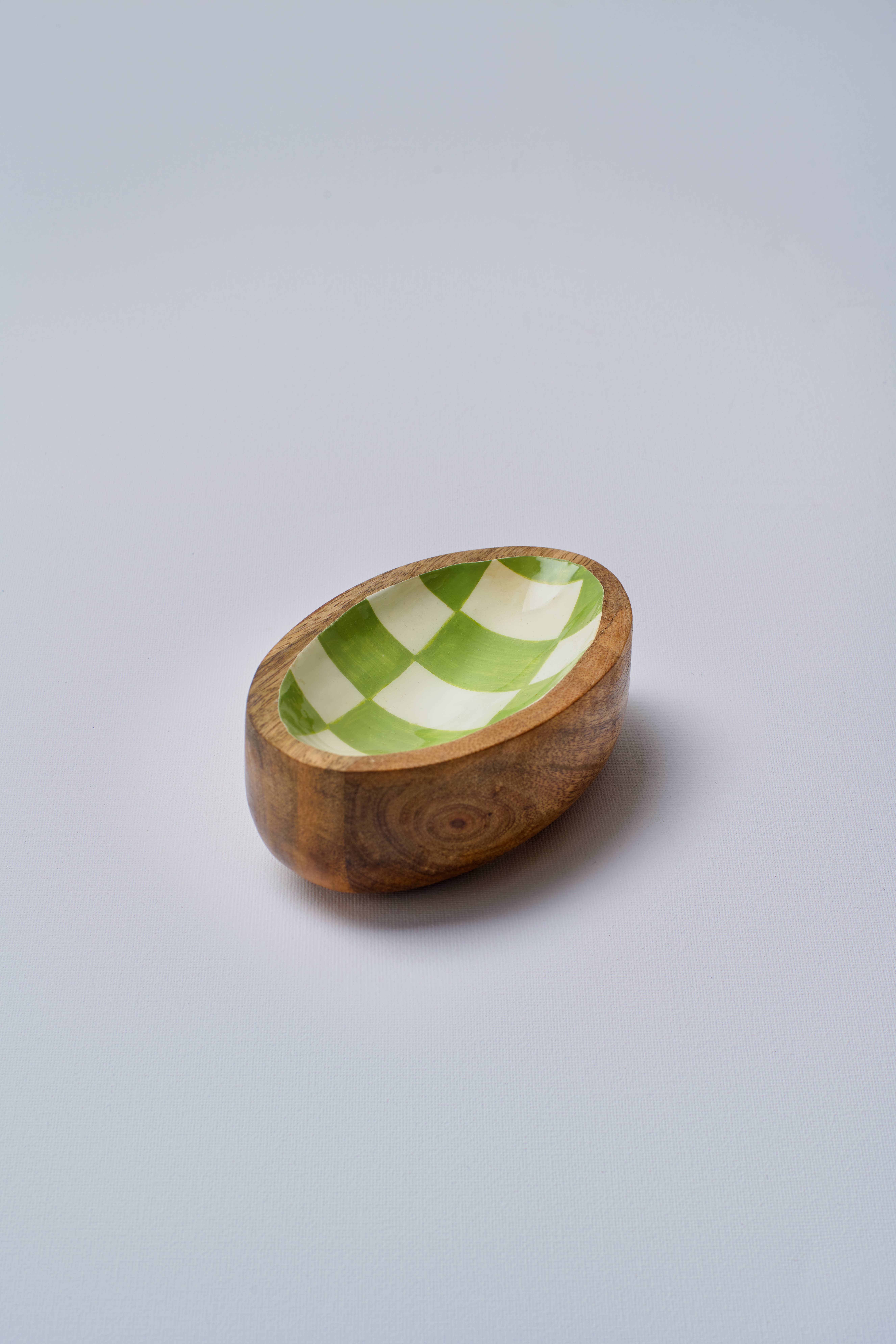 Green Chequered Oval Bowl - Small