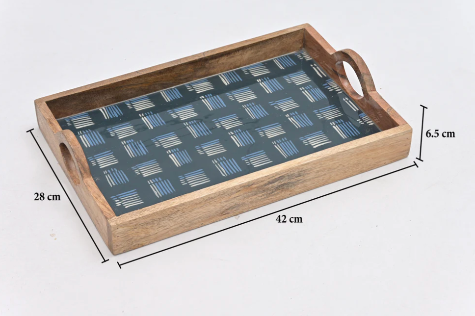 Azure Weave Handpainted Tray with handles