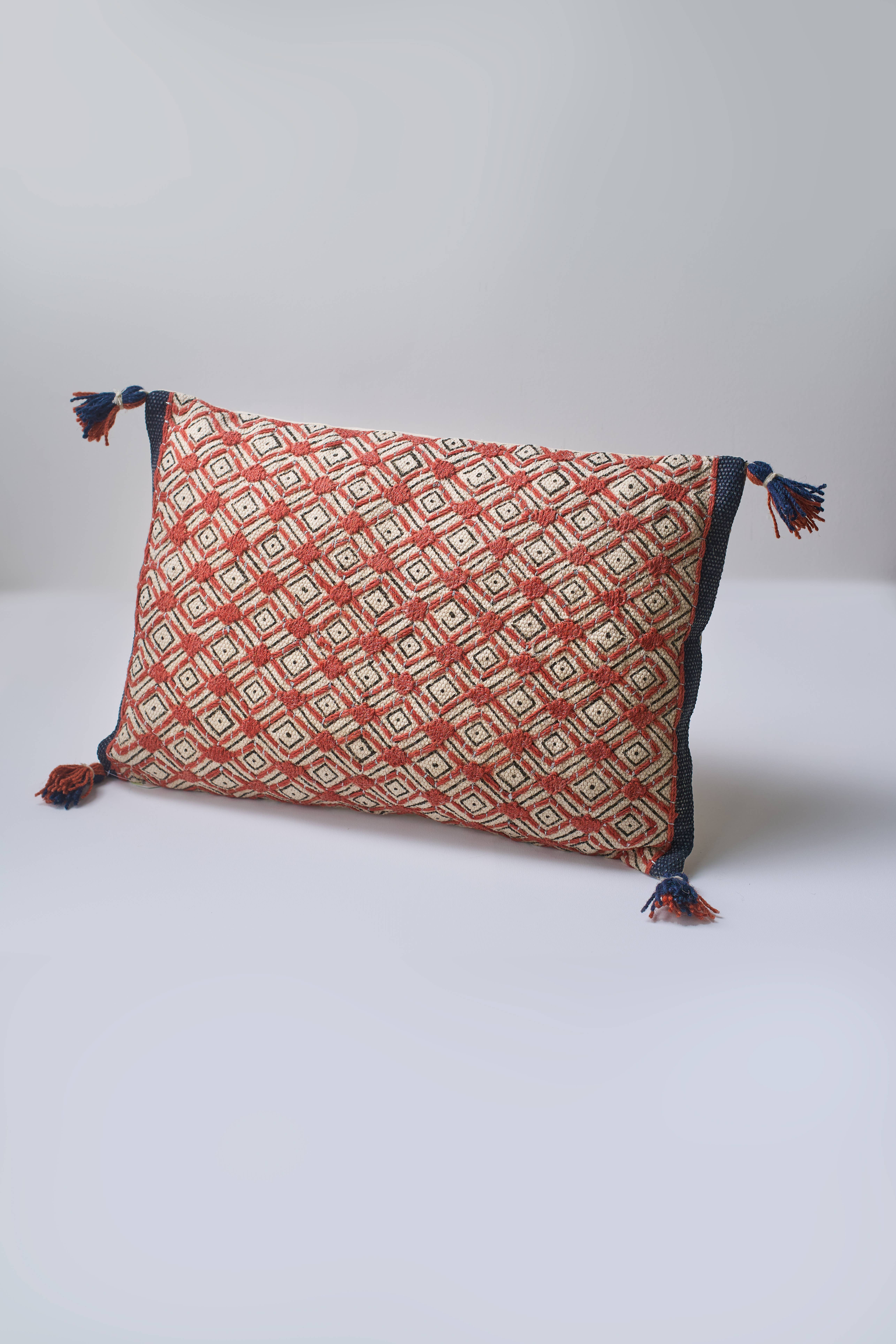 Crimson Diamonds Embroidered Cushion with filler