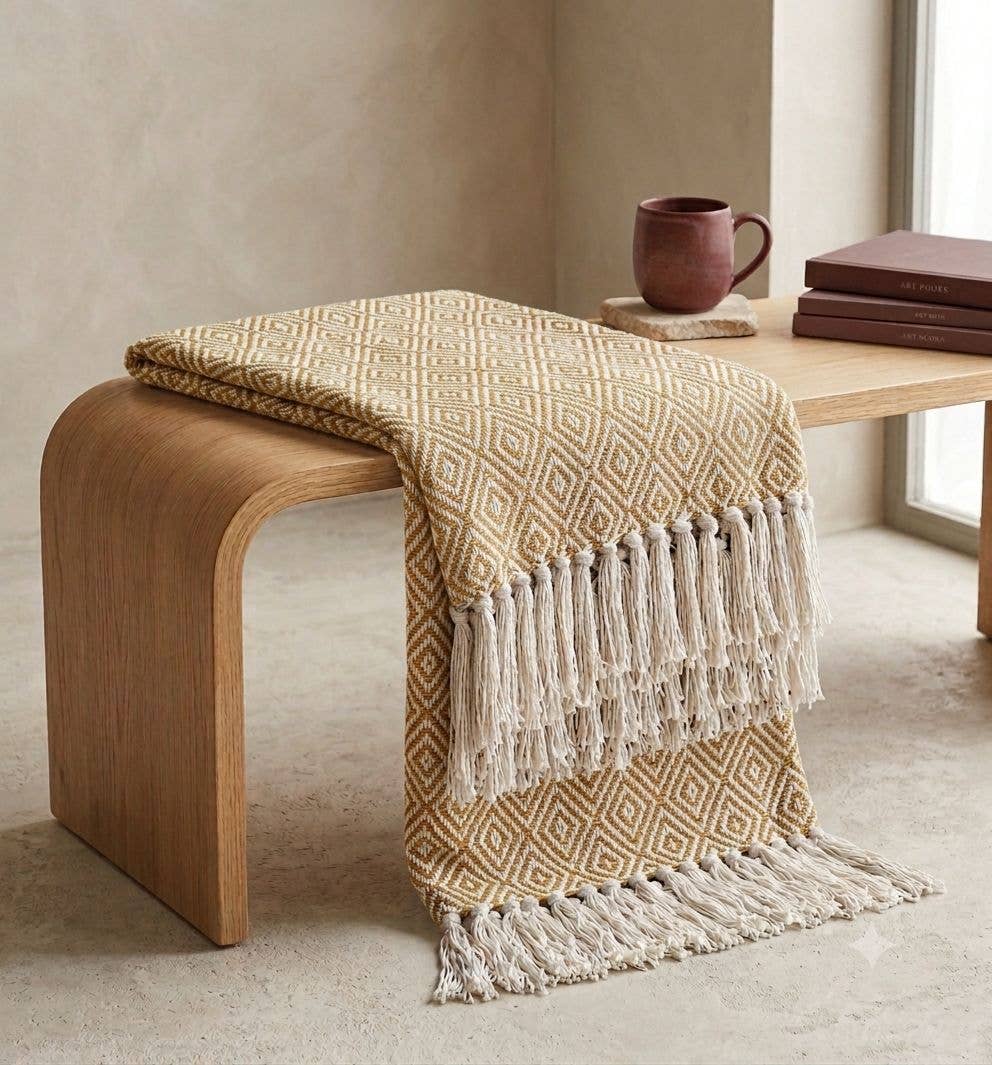 Pre-Order Ochre Diamond Cotton Throw