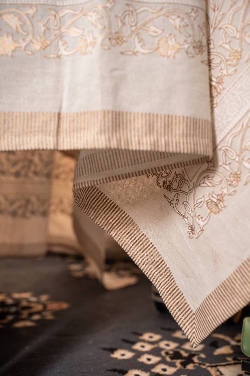 Gold Floral Hand-blocked Table Cover