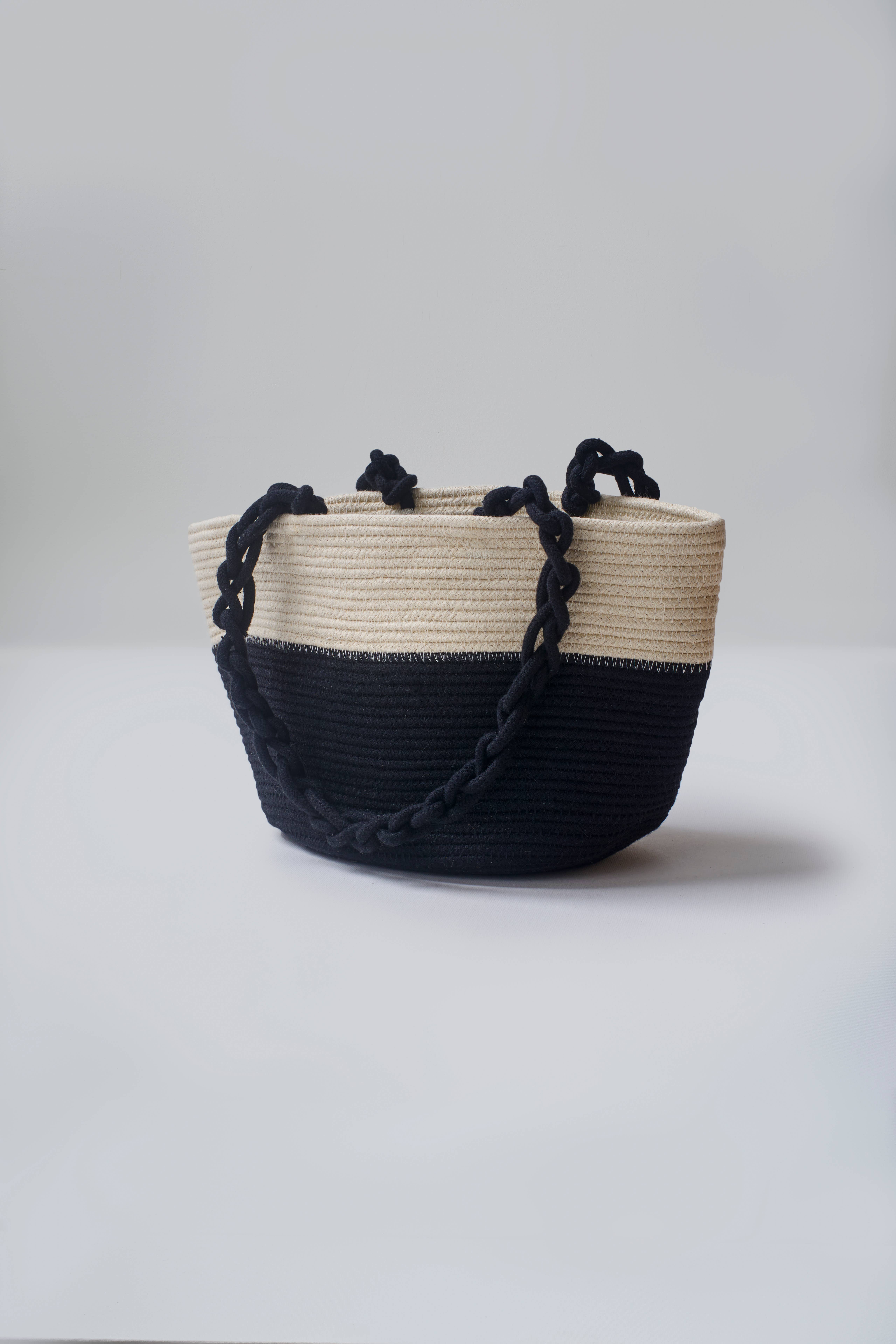 Striped Shoulder Bag with Braided Handles