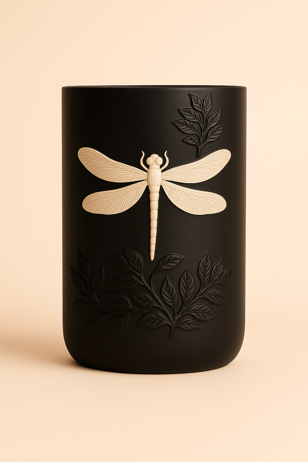 Black & Beige Dragonfly Vase – Artisan Ceramic Accent