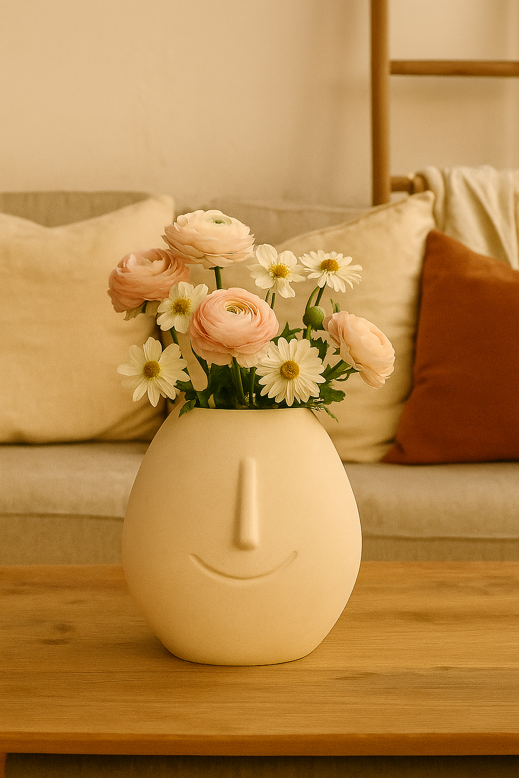 Artisan Ivory Face Vase – Sculptural Ceramic Accent