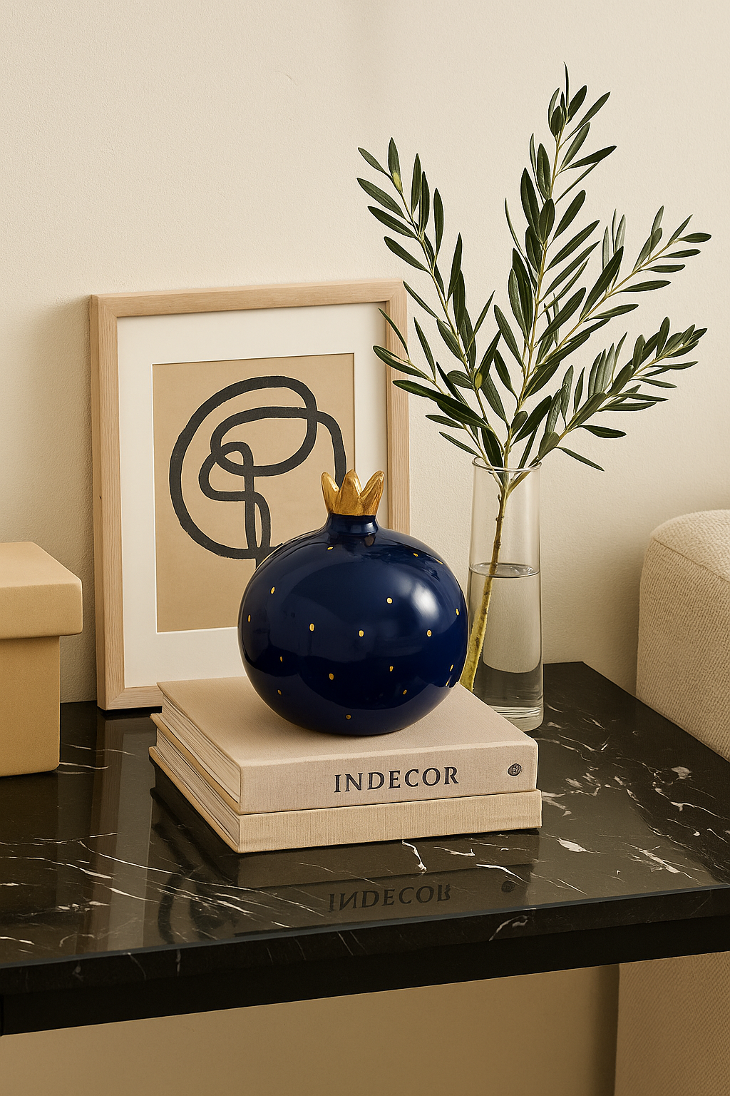 Cobalt Blue Sparkling Pomegranate Vase with Gold Detailing - Small