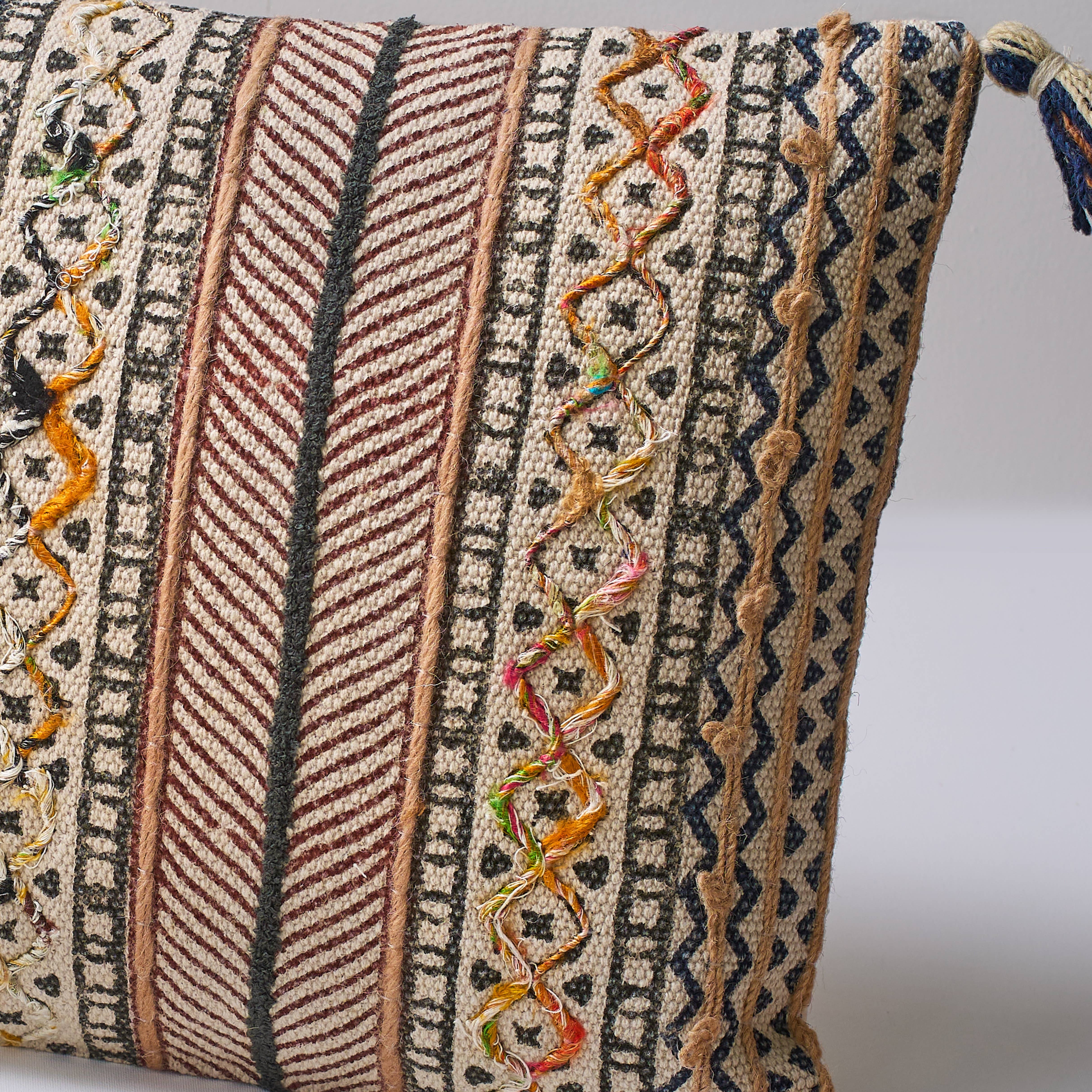 Heritage Block Print & Embroidered Cushion with filler