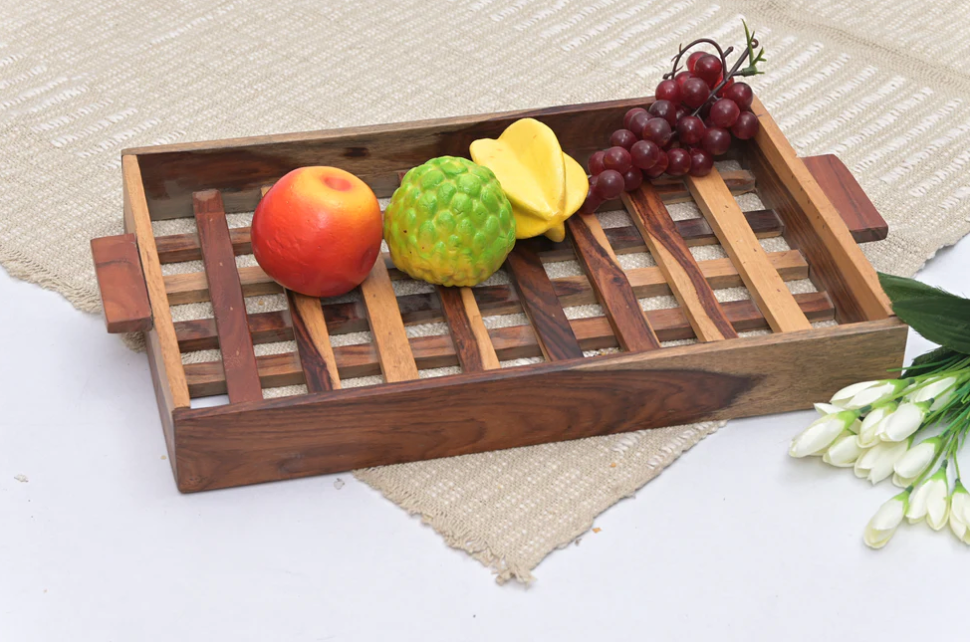 Handcrafted Check Pattern Tray with handles
