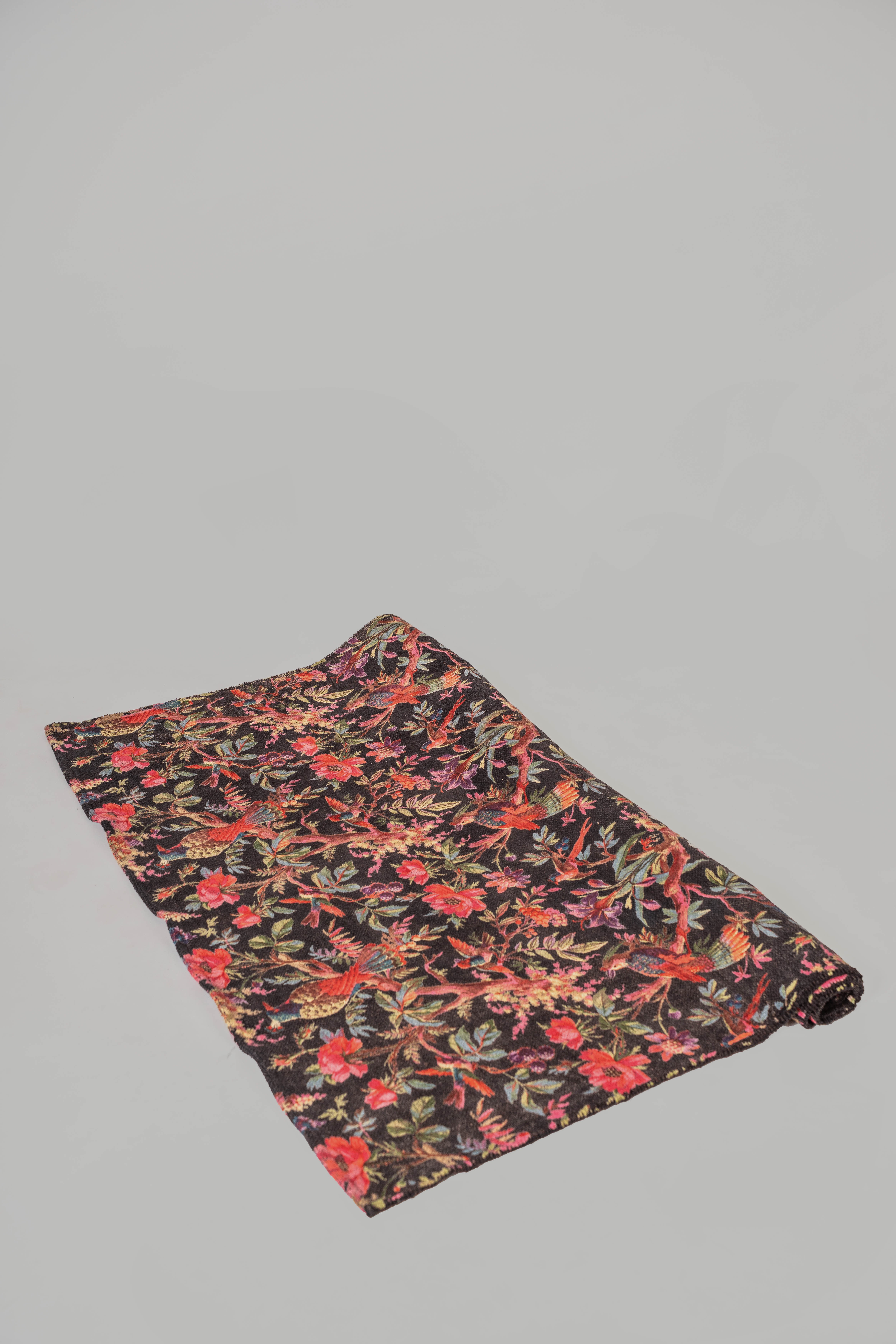 Black Birds & Blooms Cotton Velvet Rug