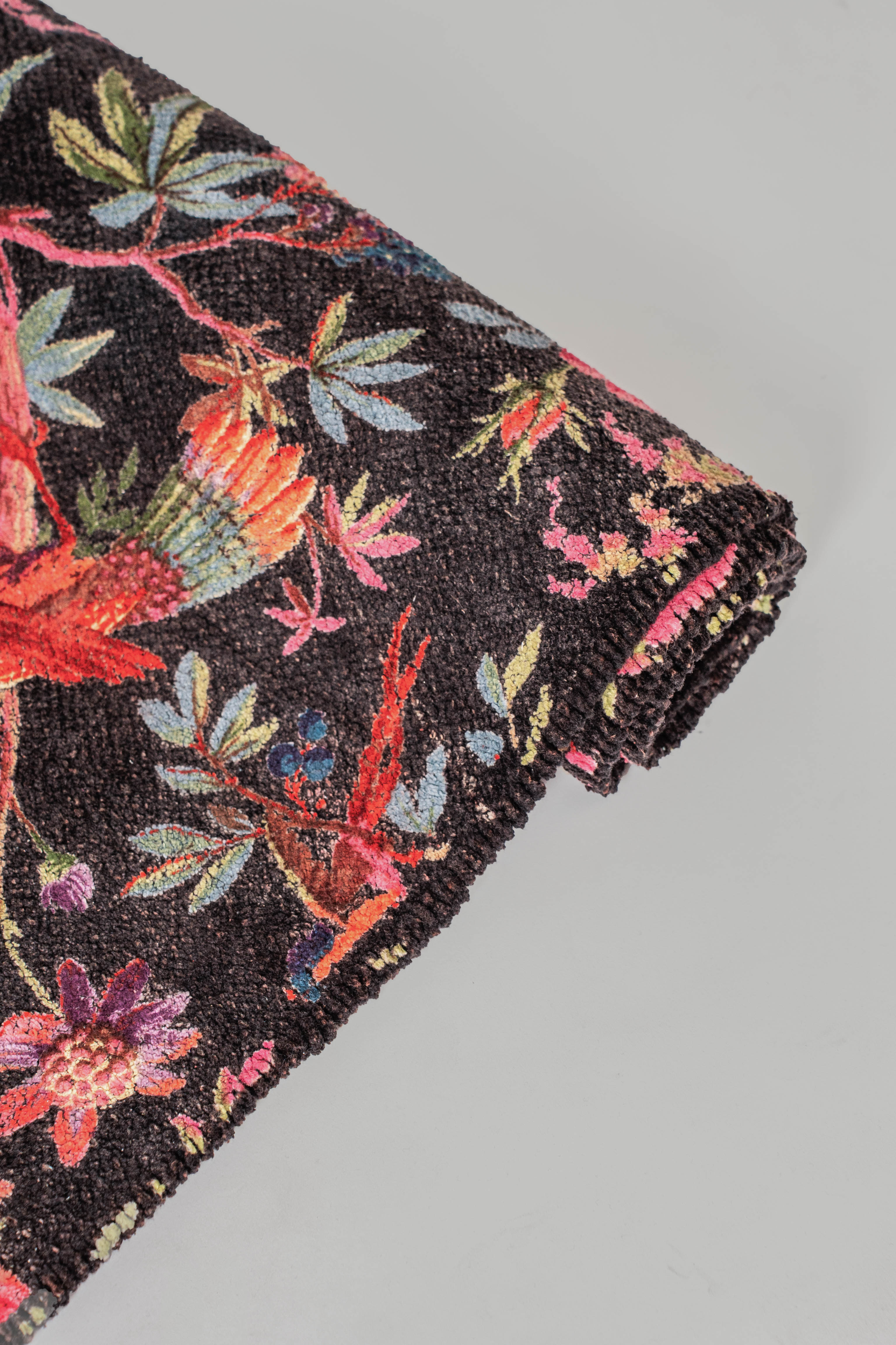 Black Birds & Blooms Cotton Velvet Rug