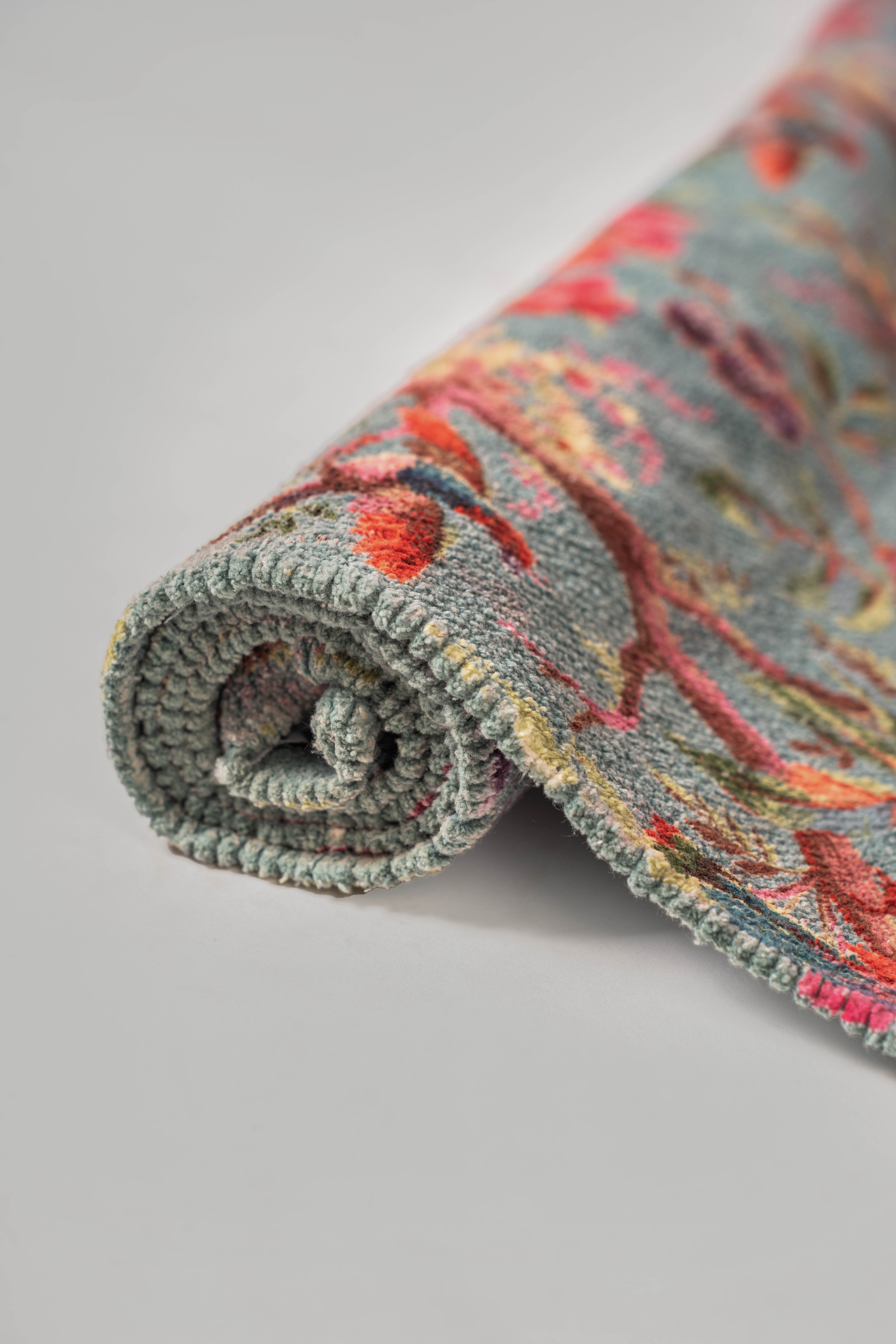 Mineral Blue Birds & Blooms Cotton Velvet Rug