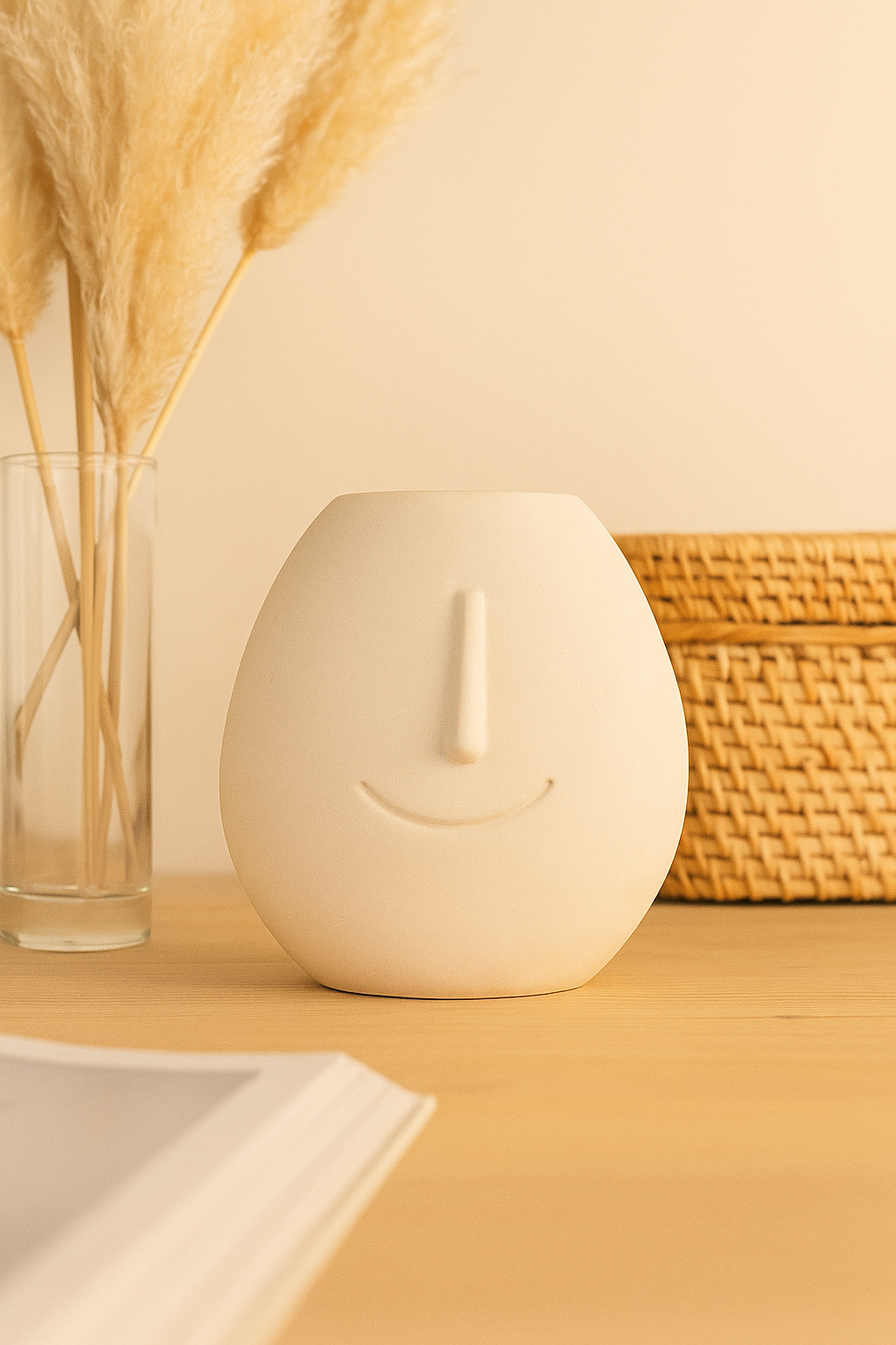 Artisan Ivory Face Vase – Sculptural Ceramic Accent