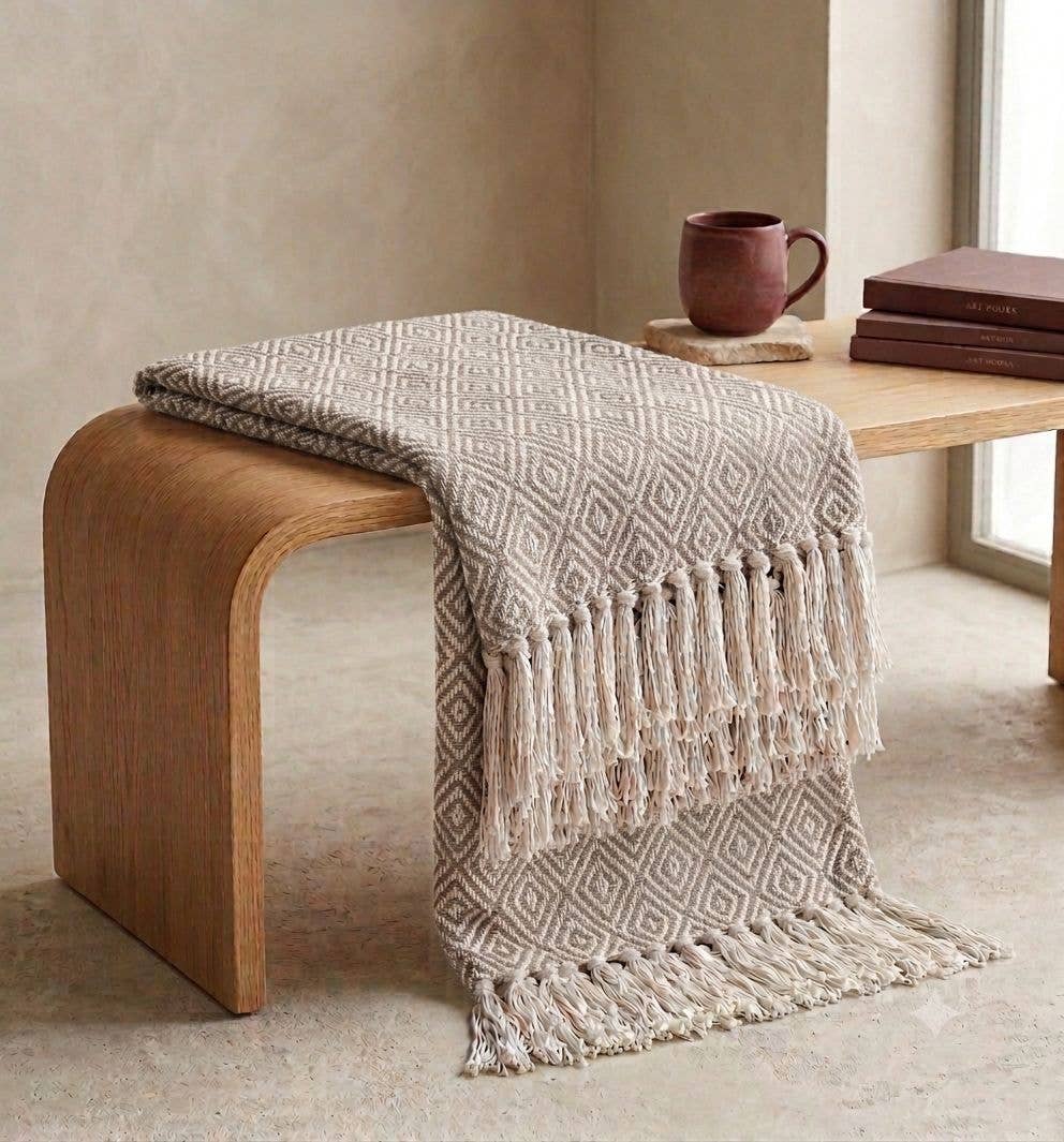 Pre-Order Natural Taupe Diamond Cotton Throw