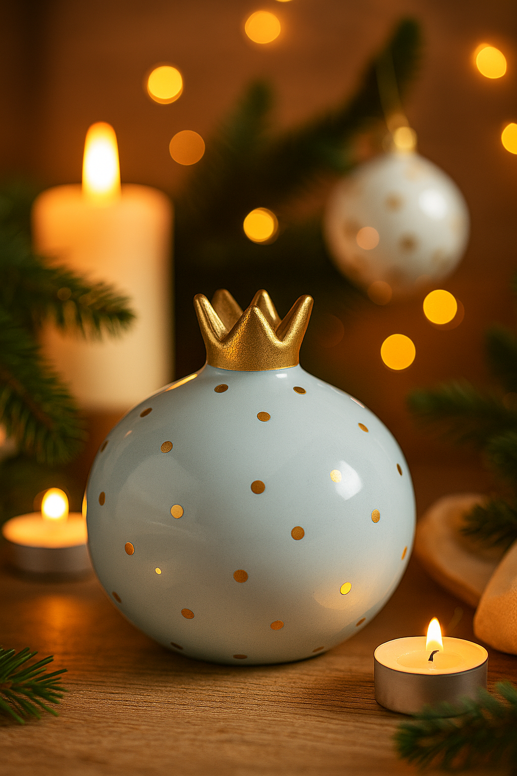 Frost Blue Pomegranate Vase Accent with Gold Detailing