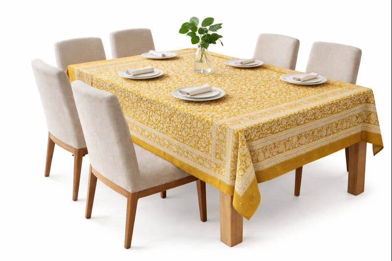 Marigold Tablecloth - Mustard Yellow Hand-Blocked Printed